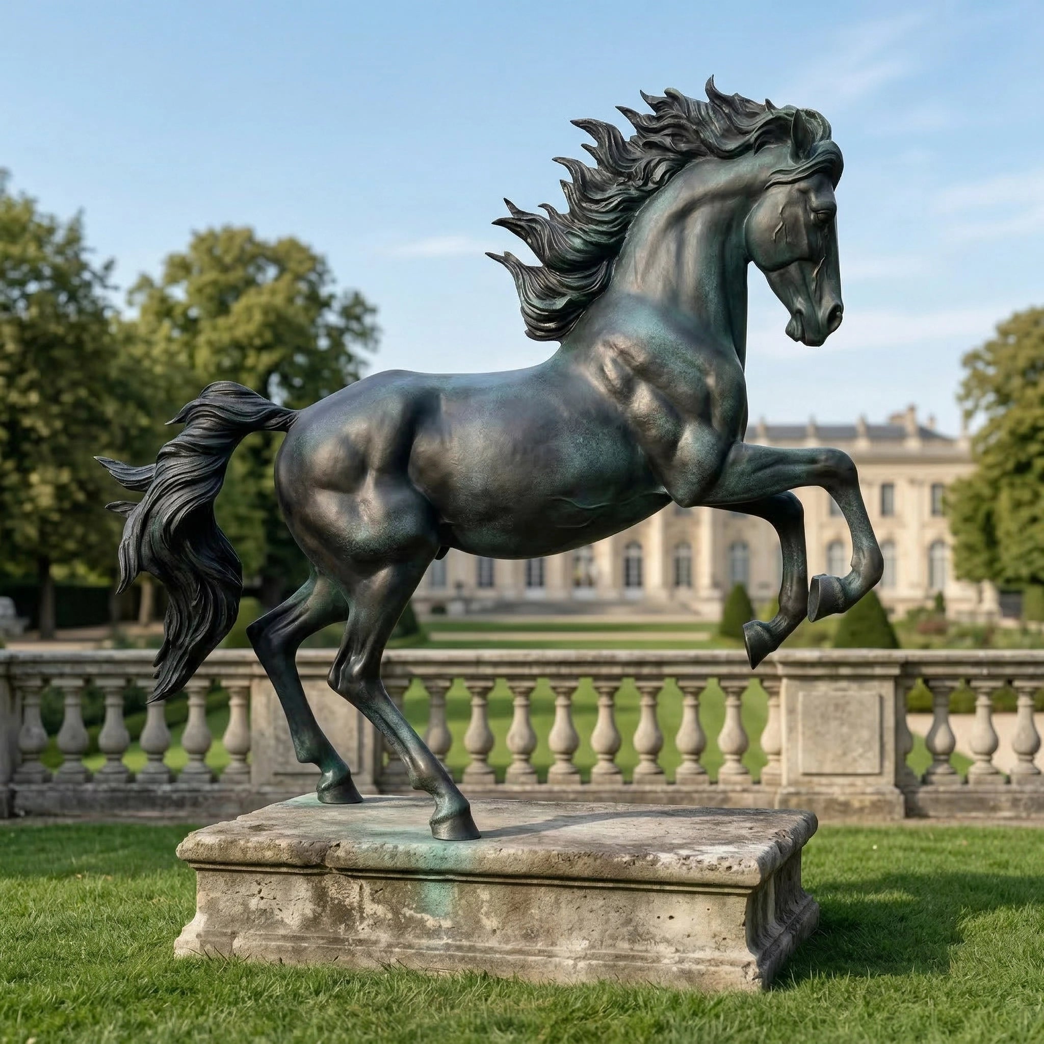 Vela-Bronze--Brass-Rearing-Horse-Sculpture-Garden-Placement-VSBS-6158-01