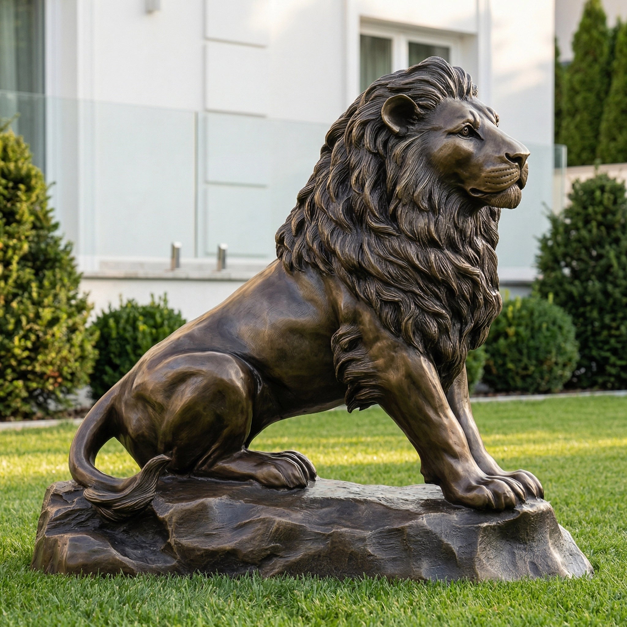 Vela-Bronze--Brass-Wildlife-Sculpture-Seated-Lion-Rear-View-VSBS-7393-02