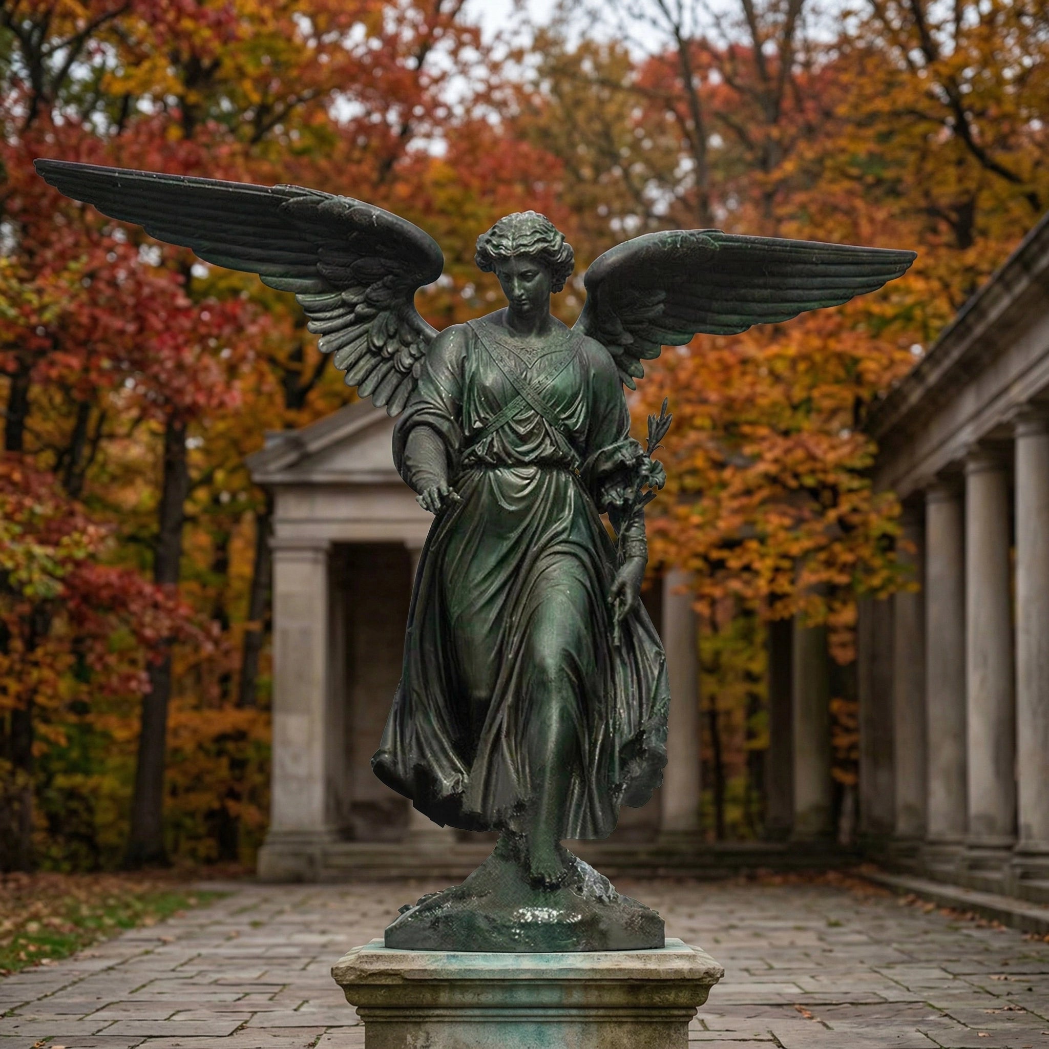 Vela-Bronze--Brass-Winged-Female-Guardian-Sculpture-Formal-Garden-Placement-VSBS-7341-01