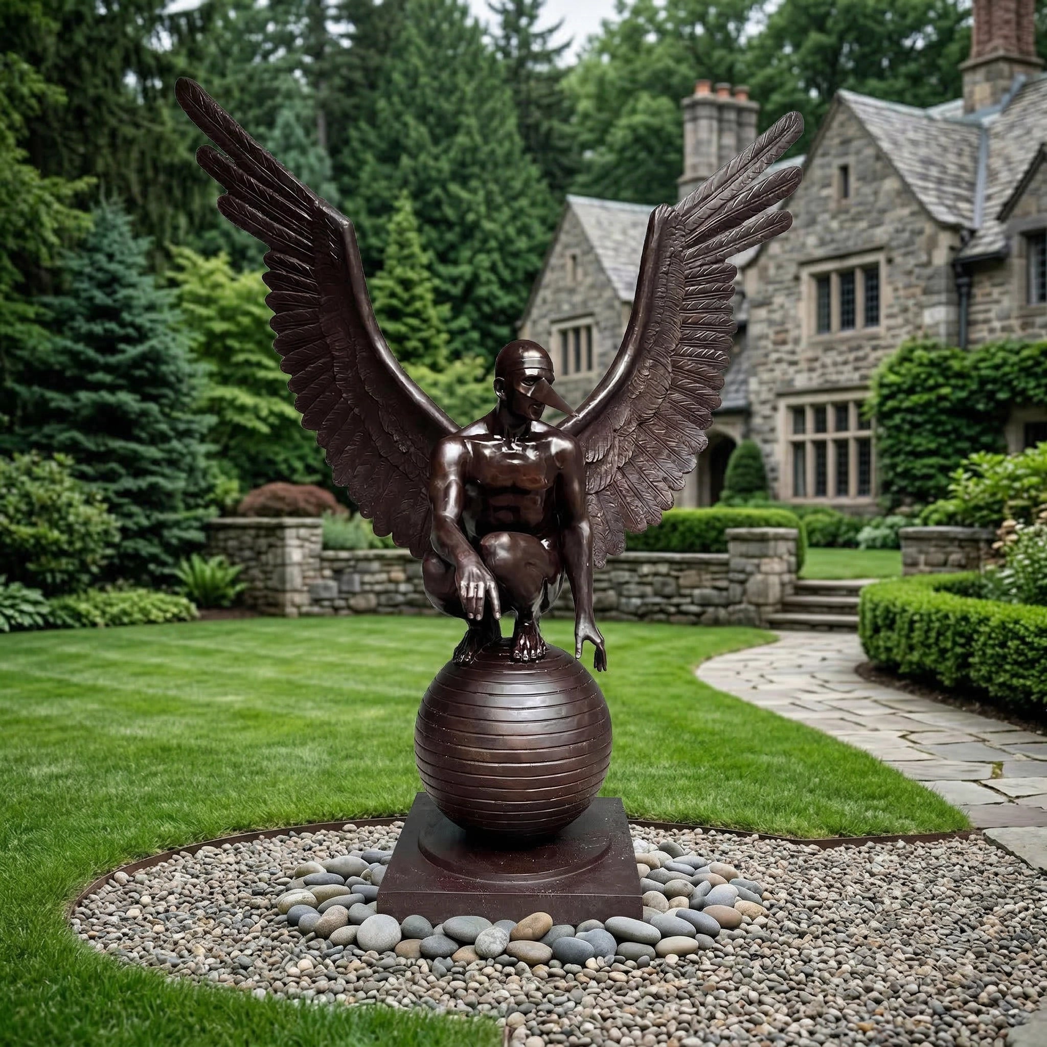 Vela-Bronze--Brass-Winged-Figurative-Sculpture-Garden-Pedestal-VSBS-6728-01
