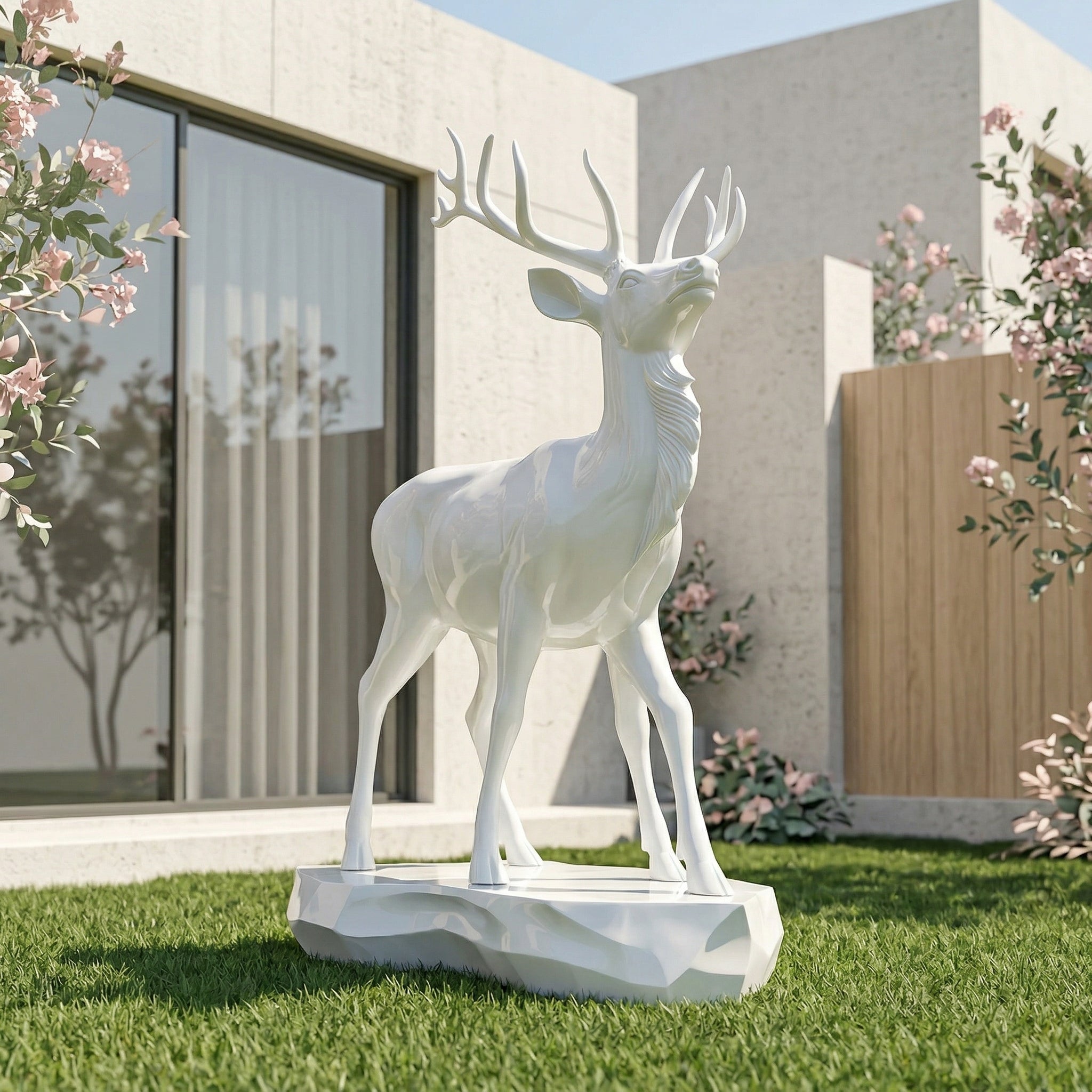 Vela-Fiberglass-Stag-Sculpture-Geometric-Plinth-VSFGS-764-01
