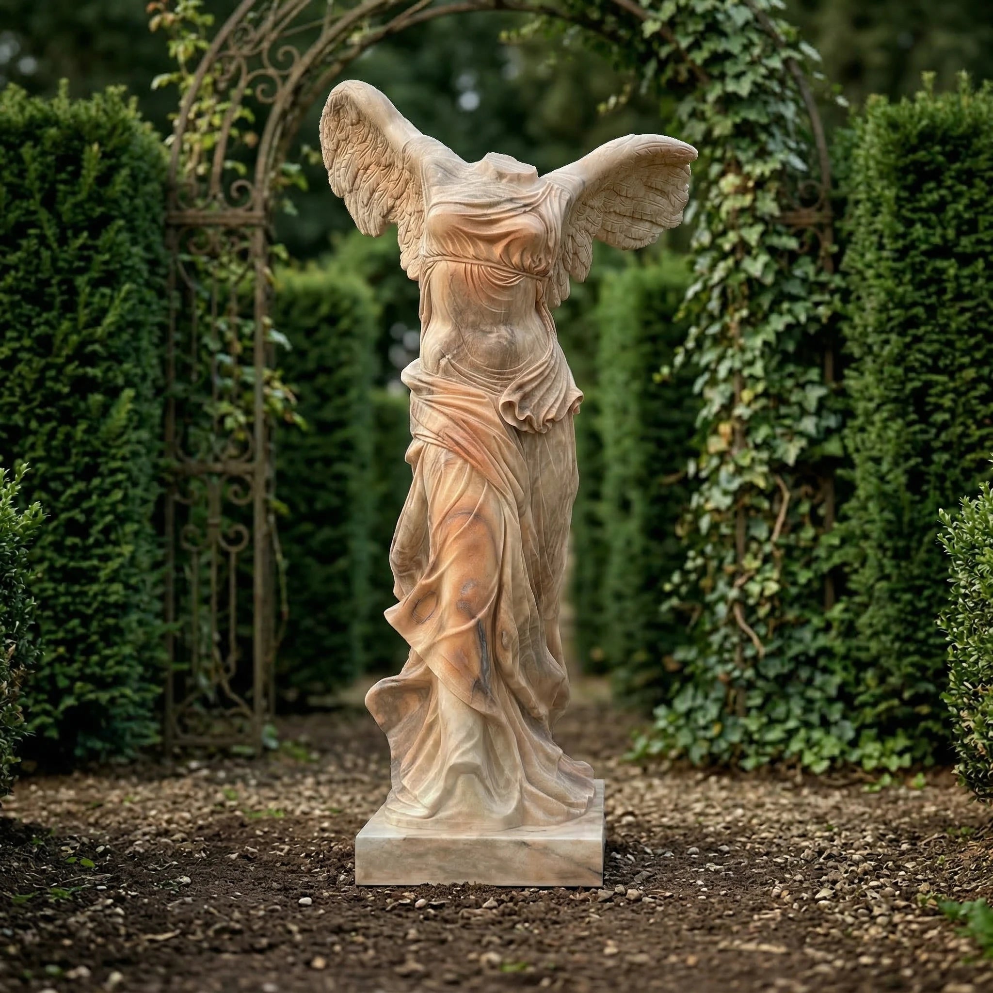 Vela-Natural-Marble-Winged-Female-Draped-Torso-Sculpture-on-Plinth-VSMaterialTypeCode-7029-01