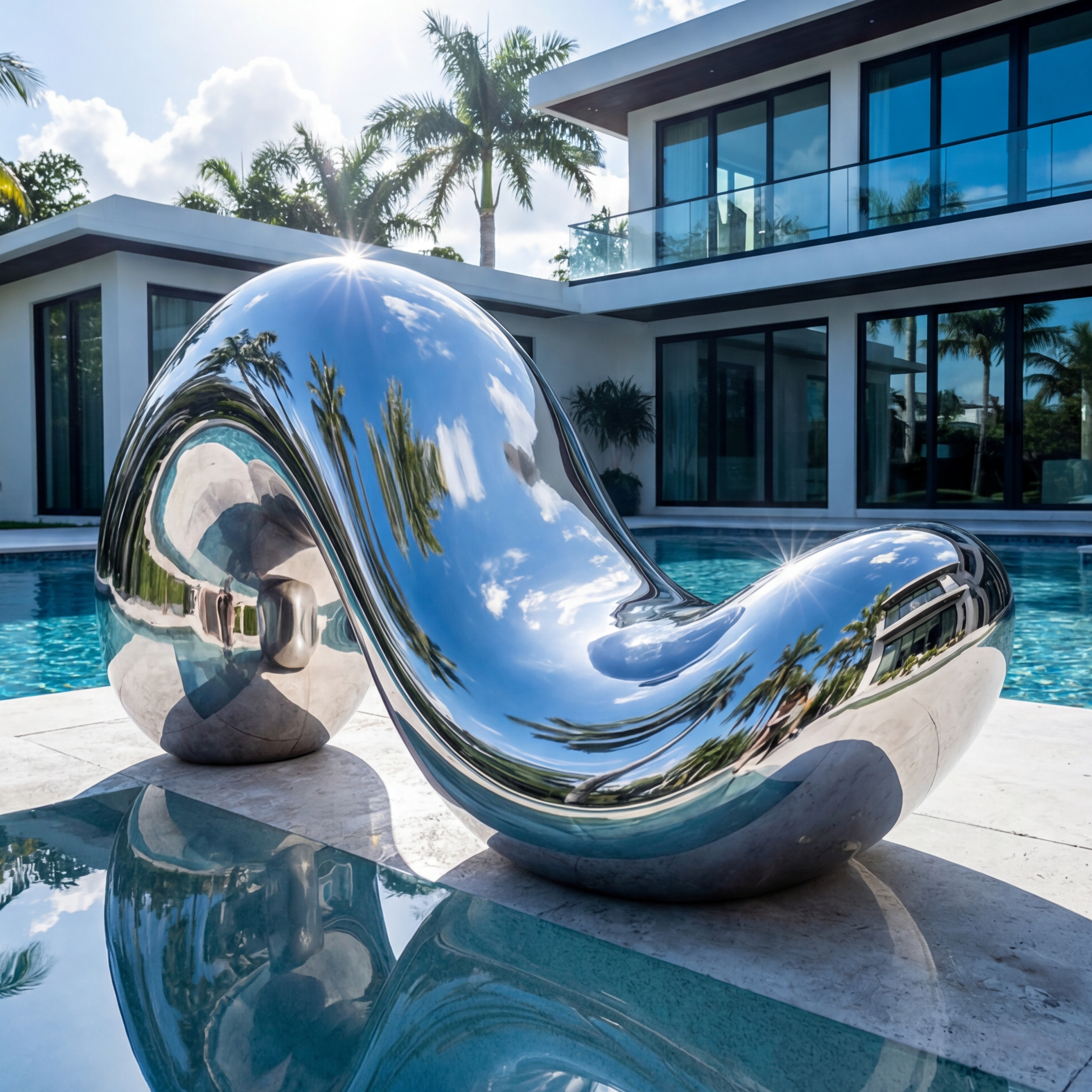 Vela Stainless Steel Modern Abstract Sculpture Flowing Ribbon Poolside Placement VSSS-4825