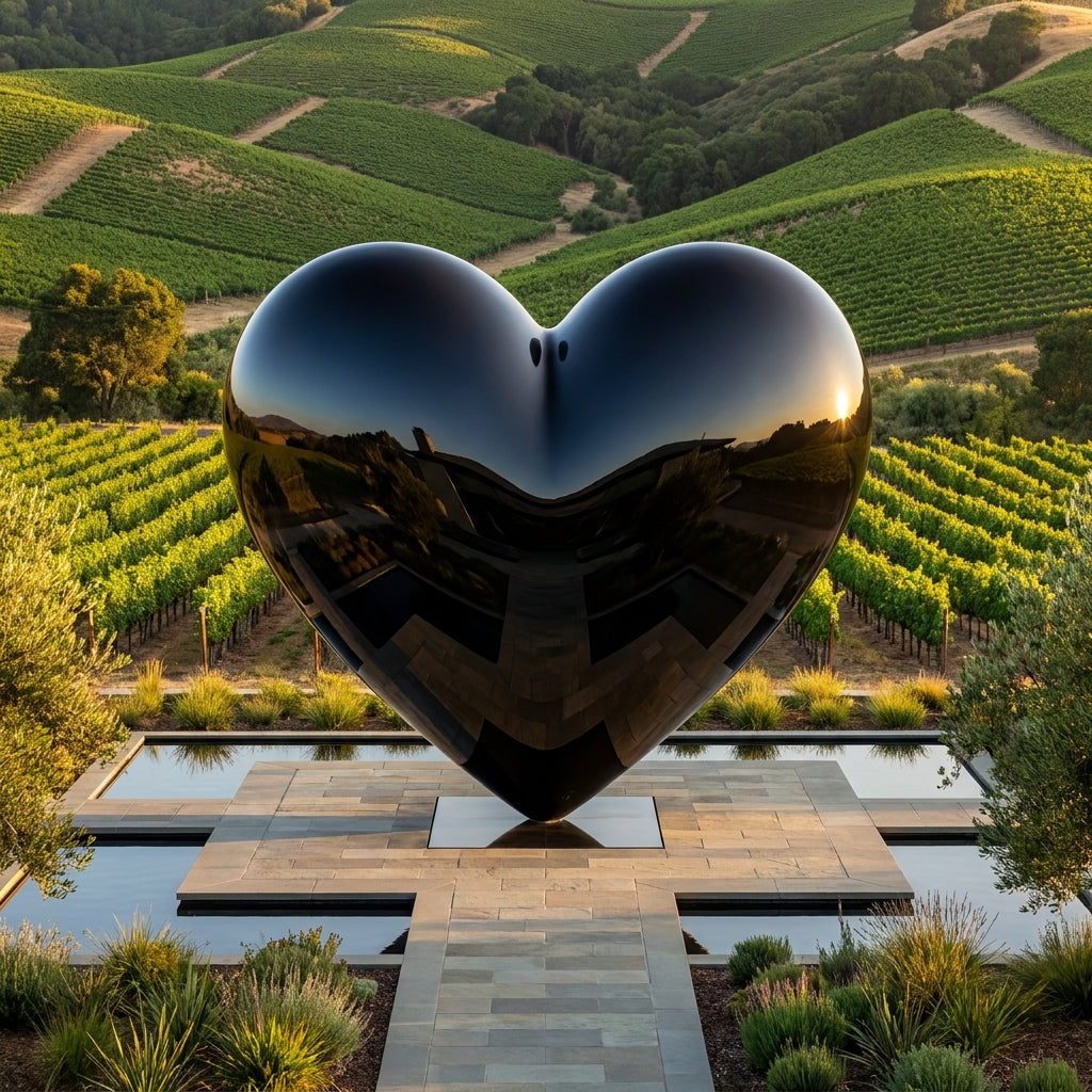 Custom Black Heart Sculpture Installed at a Napa Valley Luxury Hotel