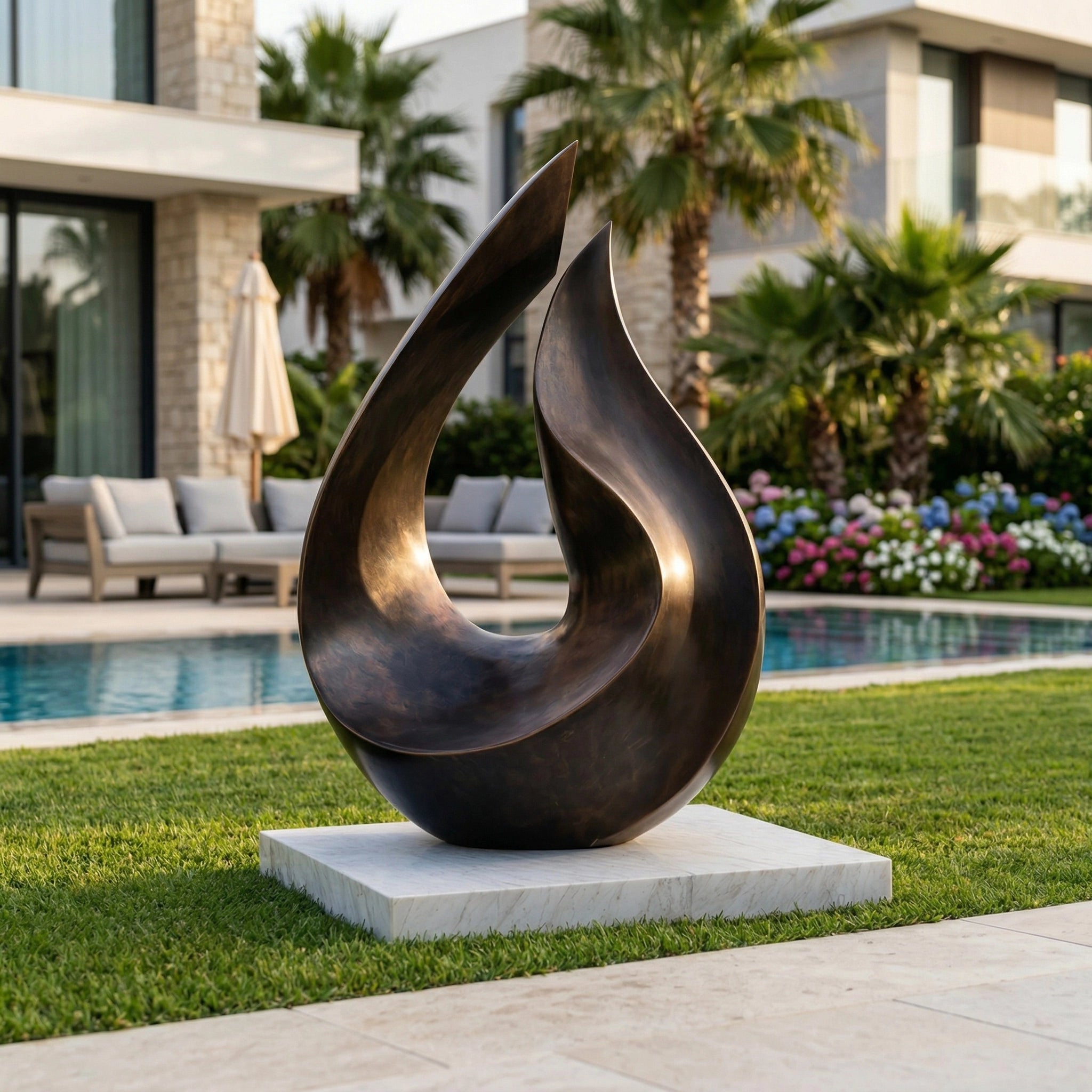 Vela-Bronze--Brass-Abstract-Flame-Sculpture-Marble-Plinth-VSBS-8116-01