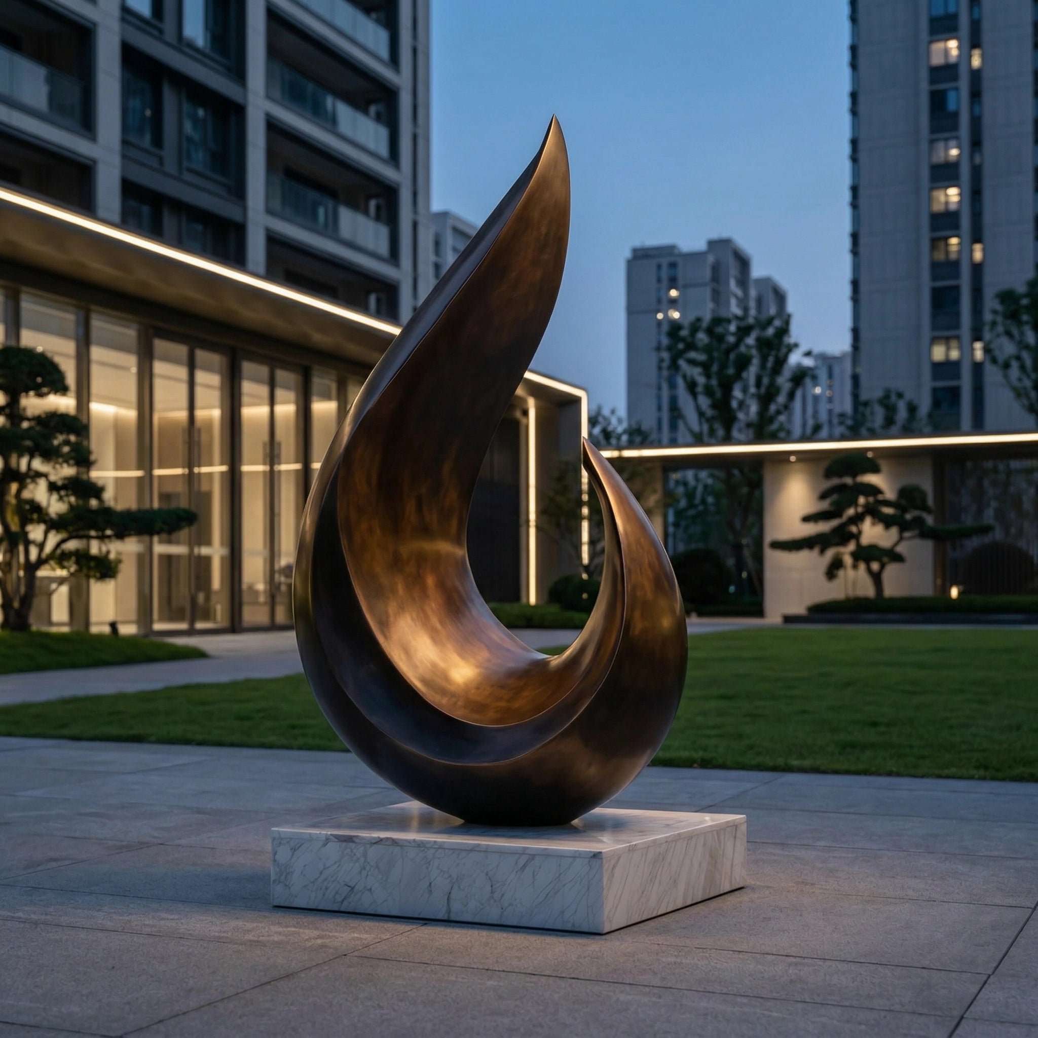 Vela-Bronze--Brass-Abstract-Flame-Sculpture-Marble-Plinth-VSBS-9064-01