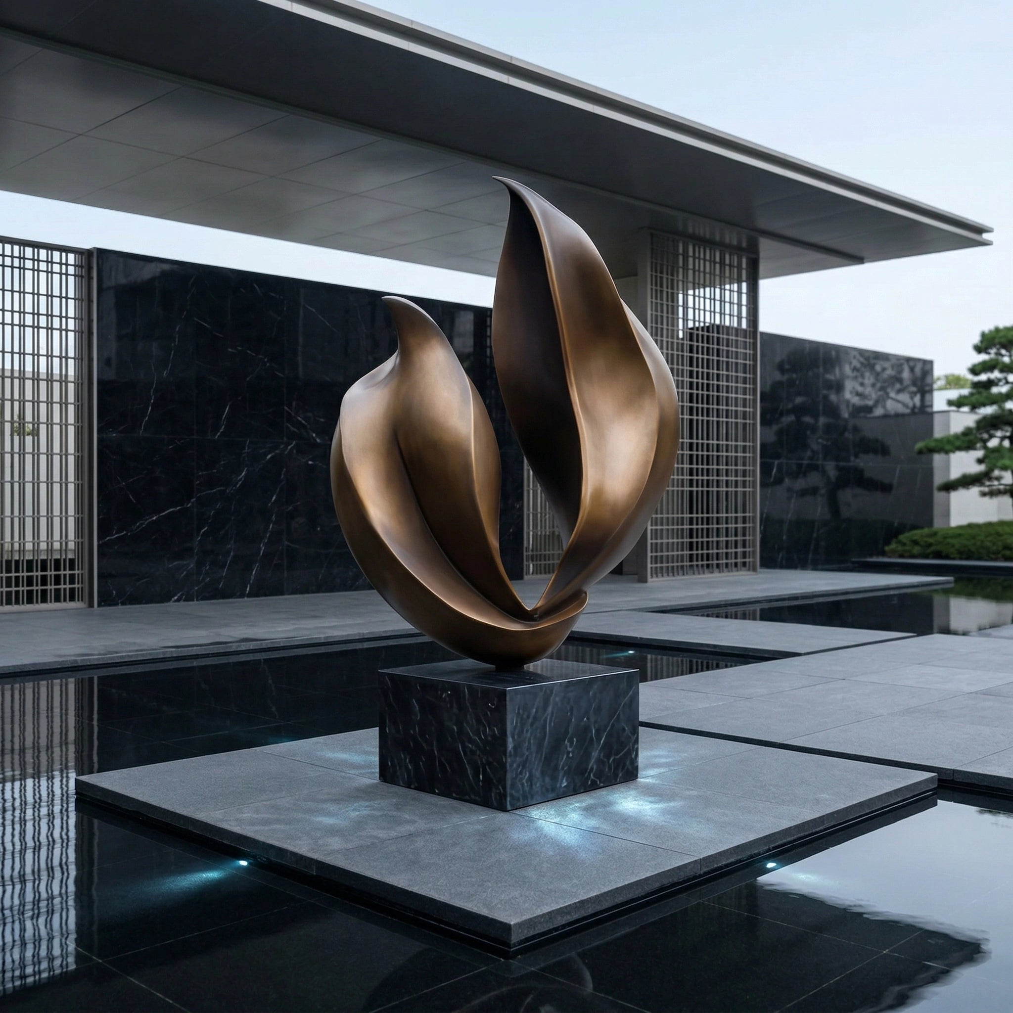 Vela-Bronze--Brass-Abstract-Flame-Sculpture-Poolside-Pedestal-VSBS-6584-01