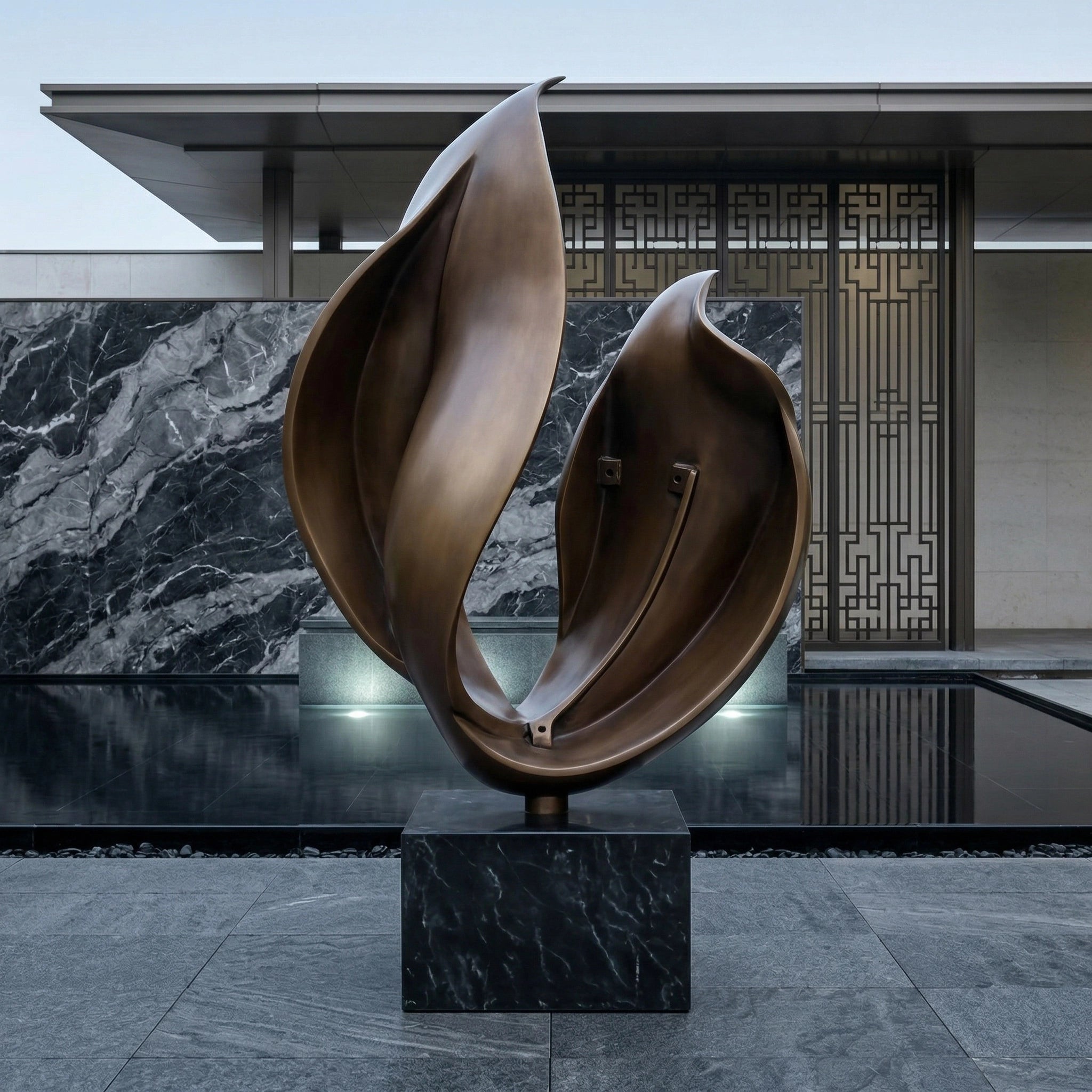 Vela-Bronze--Brass-Abstract-Flame-Sculpture-Poolside-Pedestal-VSBS-6584-02
