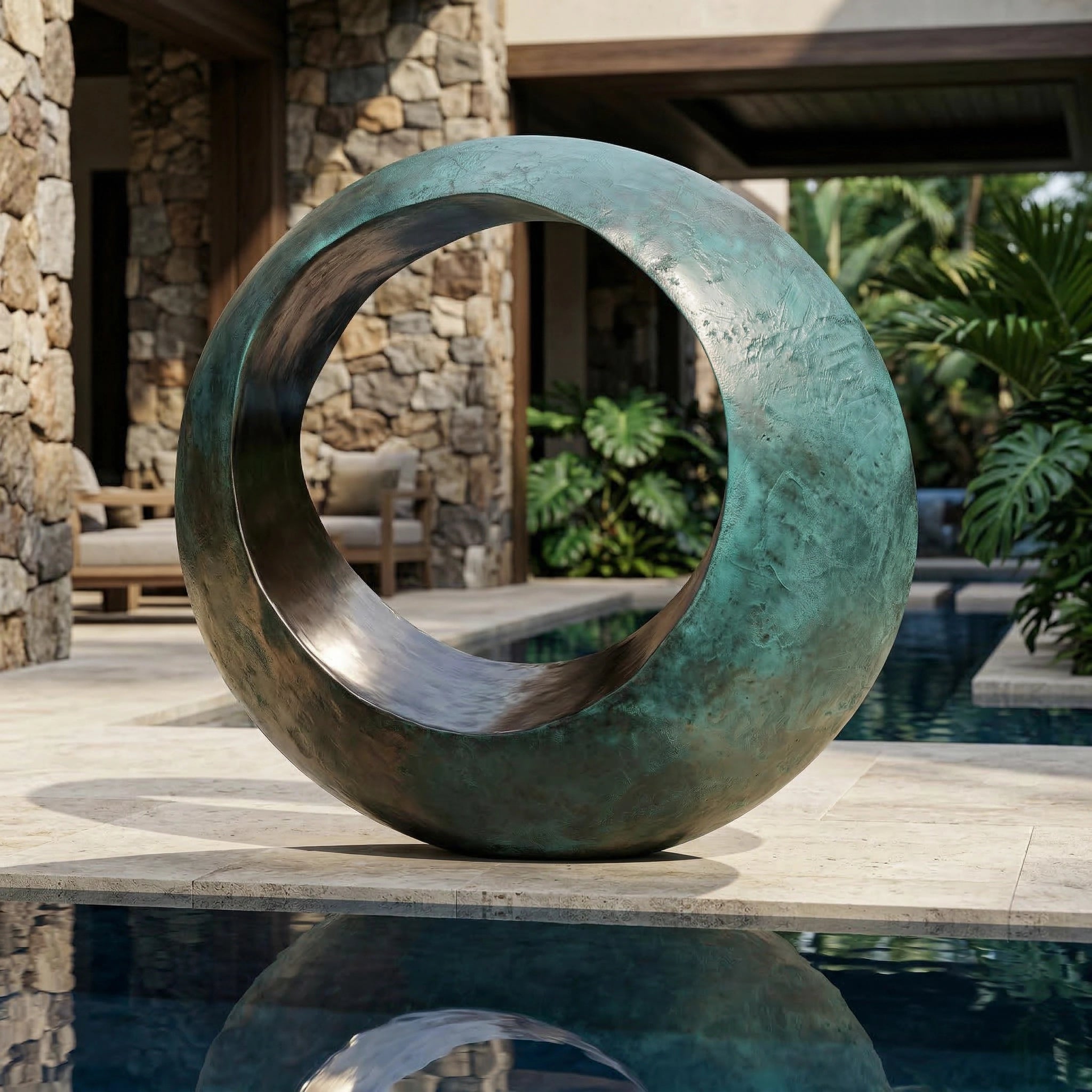 Vela-Bronze--Brass-Abstract-Geometric-Sculpture-Poolside-Toroidal-Loop-VSBS-9486-01