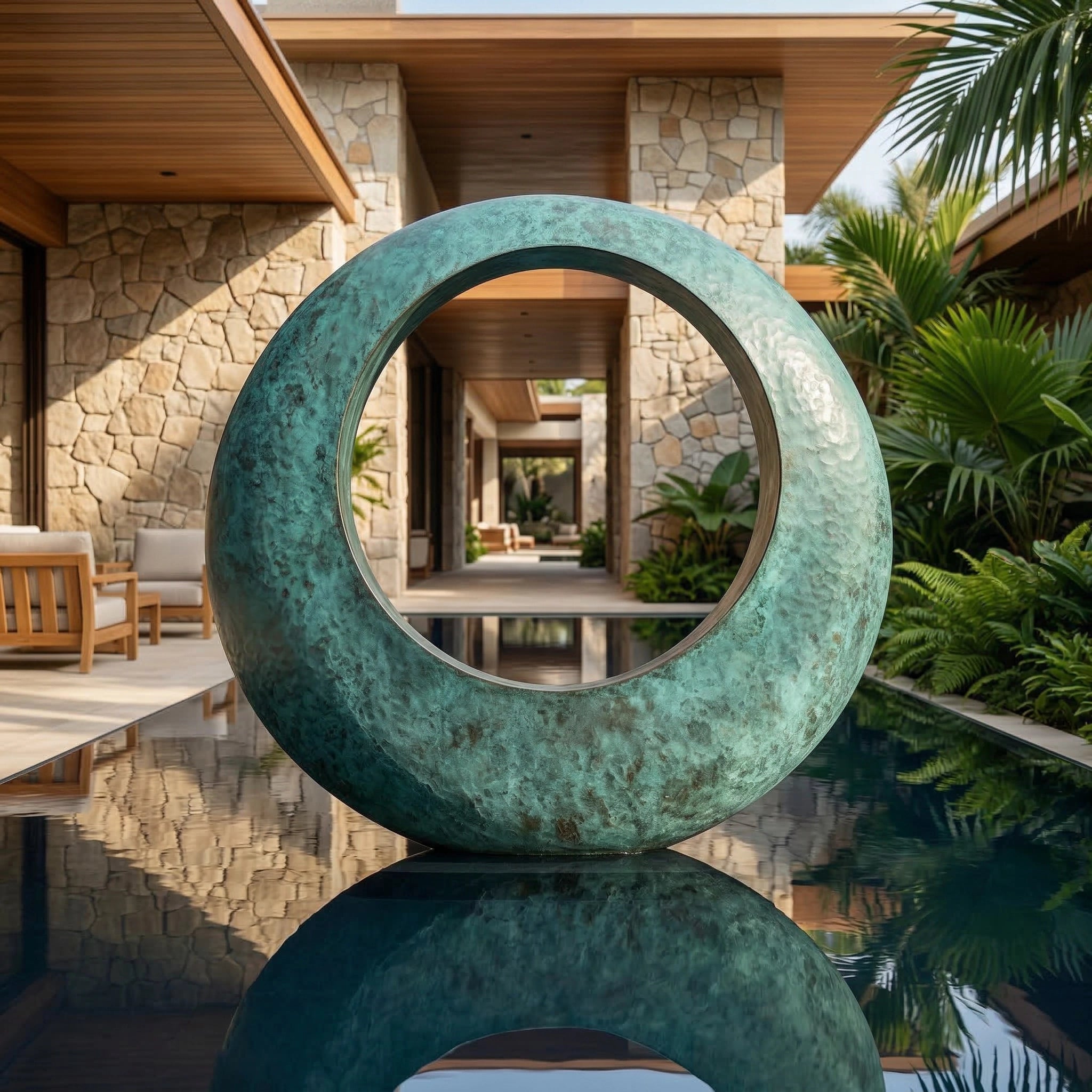 Vela-Bronze--Brass-Abstract-Geometric-Sculpture-Poolside-Toroidal-Loop-VSBS-9486-02