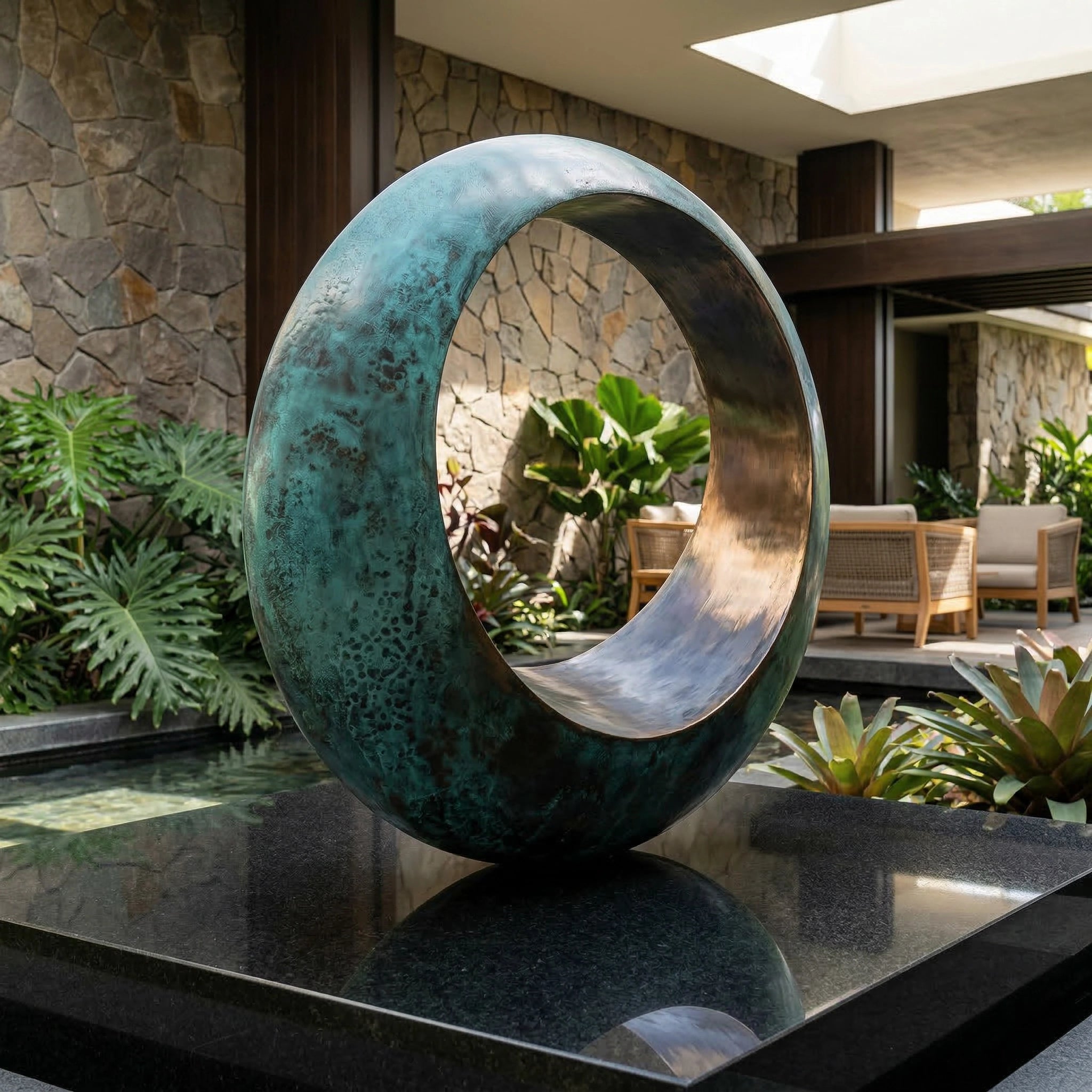 Vela-Bronze--Brass-Abstract-Geometric-Sculpture-Poolside-Toroidal-Loop-VSBS-9486-03