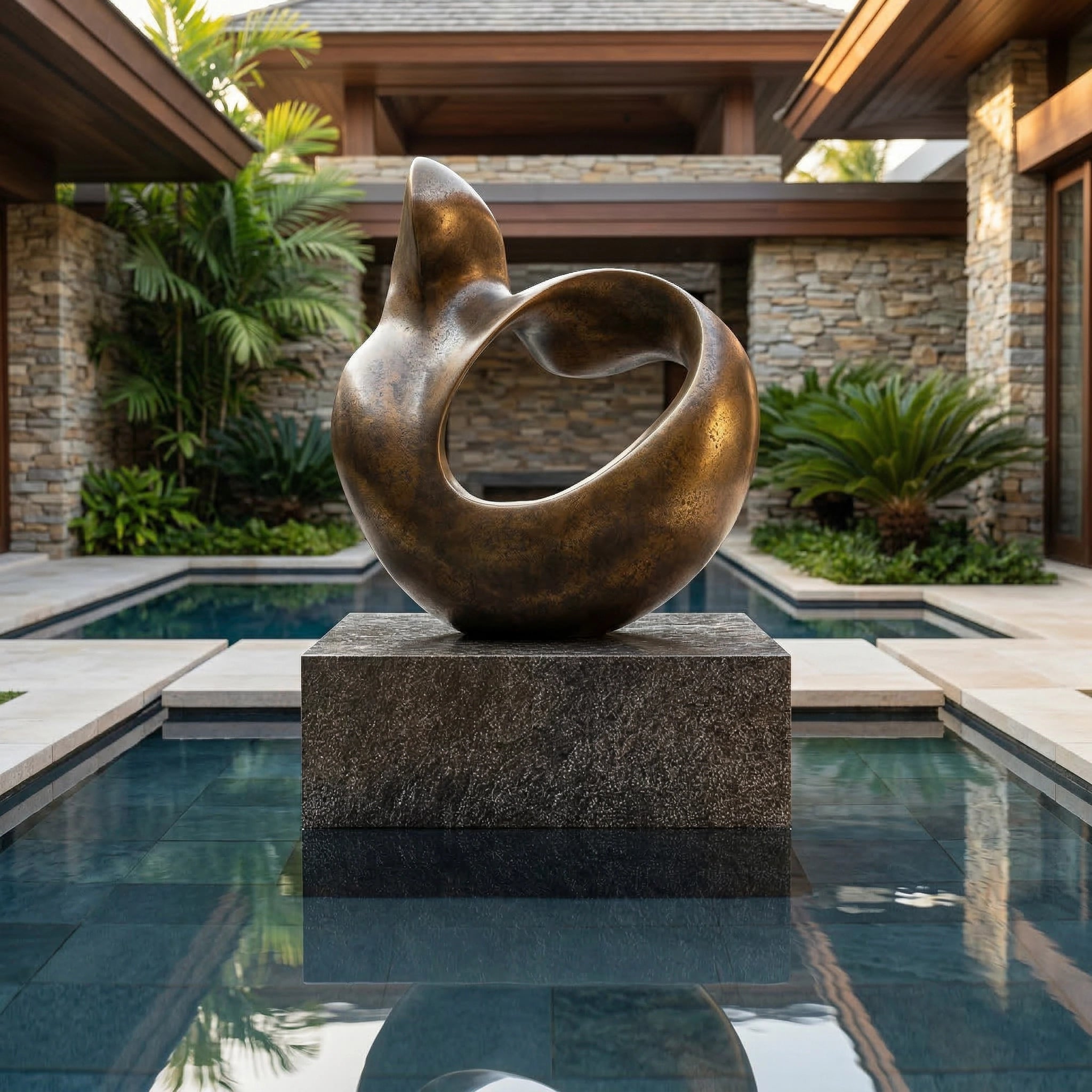 Vela-Bronze--Brass-Abstract-Loop-Sculpture-Poolside-Ribbon-Form-VSBS-6427-02