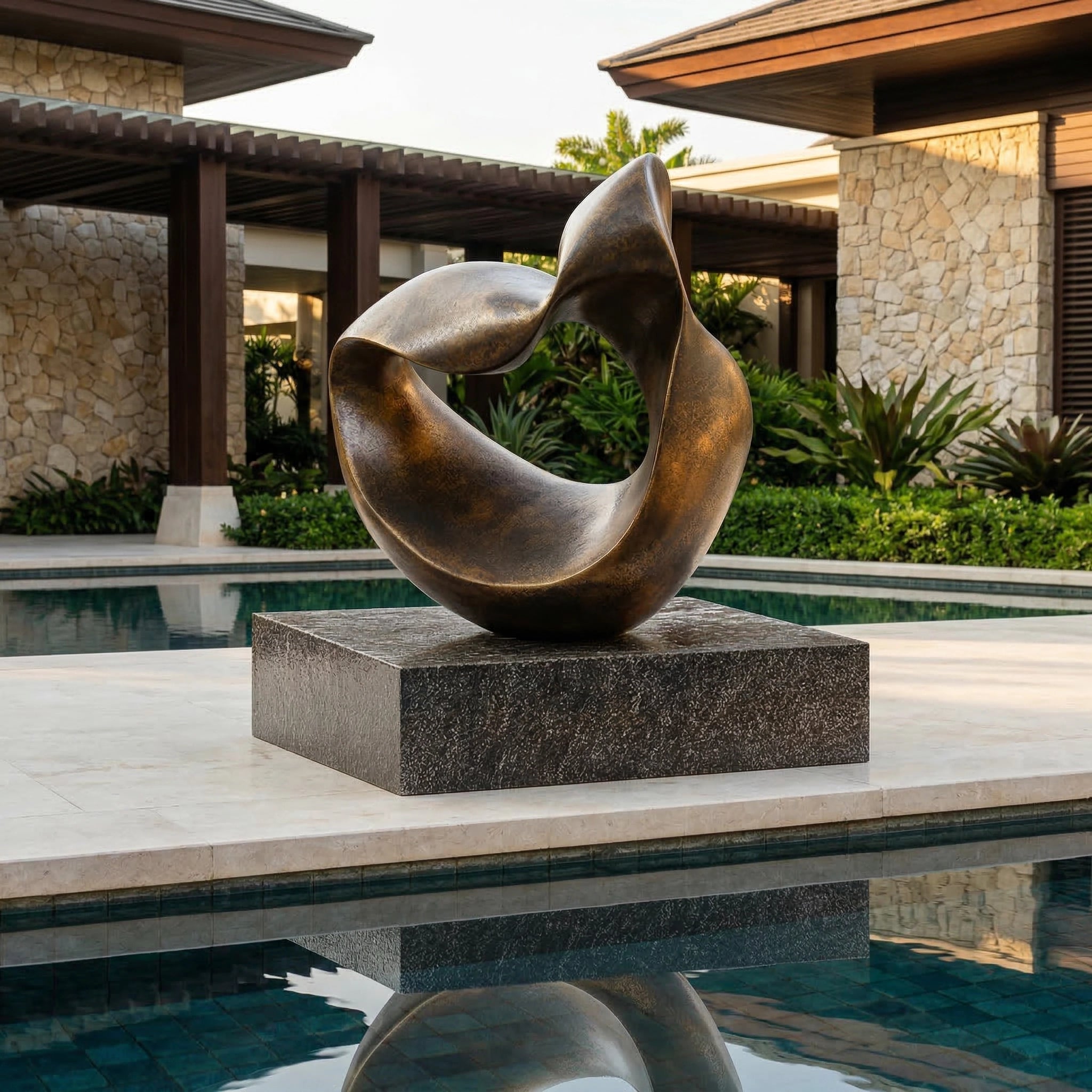 Vela-Bronze--Brass-Abstract-Loop-Sculpture-Poolside-Ribbon-Form-VSBS-6427-03