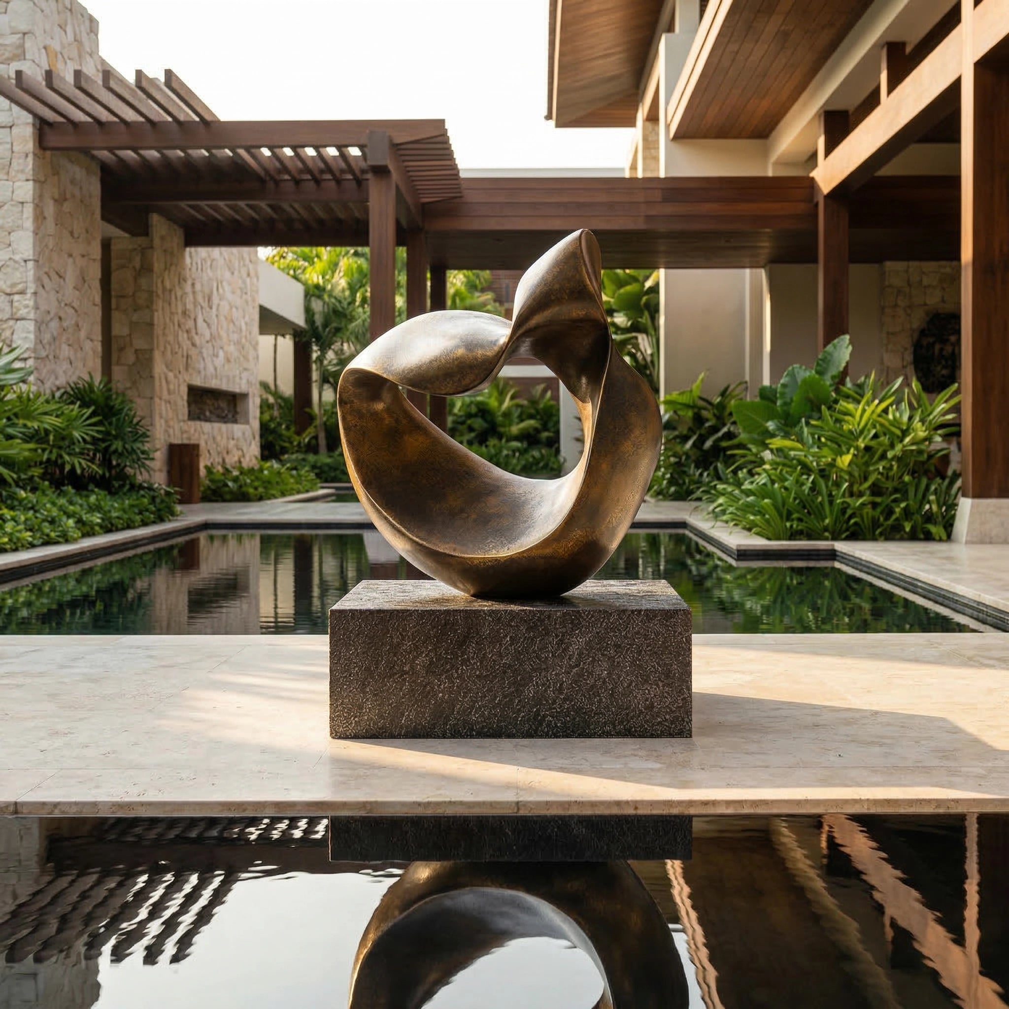 Vela-Bronze--Brass-Abstract-Loop-Sculpture-Poolside-Ribbon-Form-VSBS-6427-04