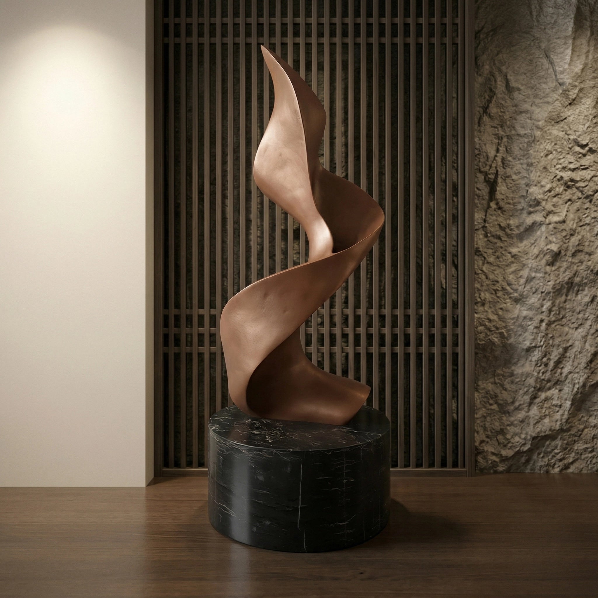 Vela-Bronze--Brass-Abstract-Ribbon-Sculpture-Black-Marble-Base-VSBS-8456-01
