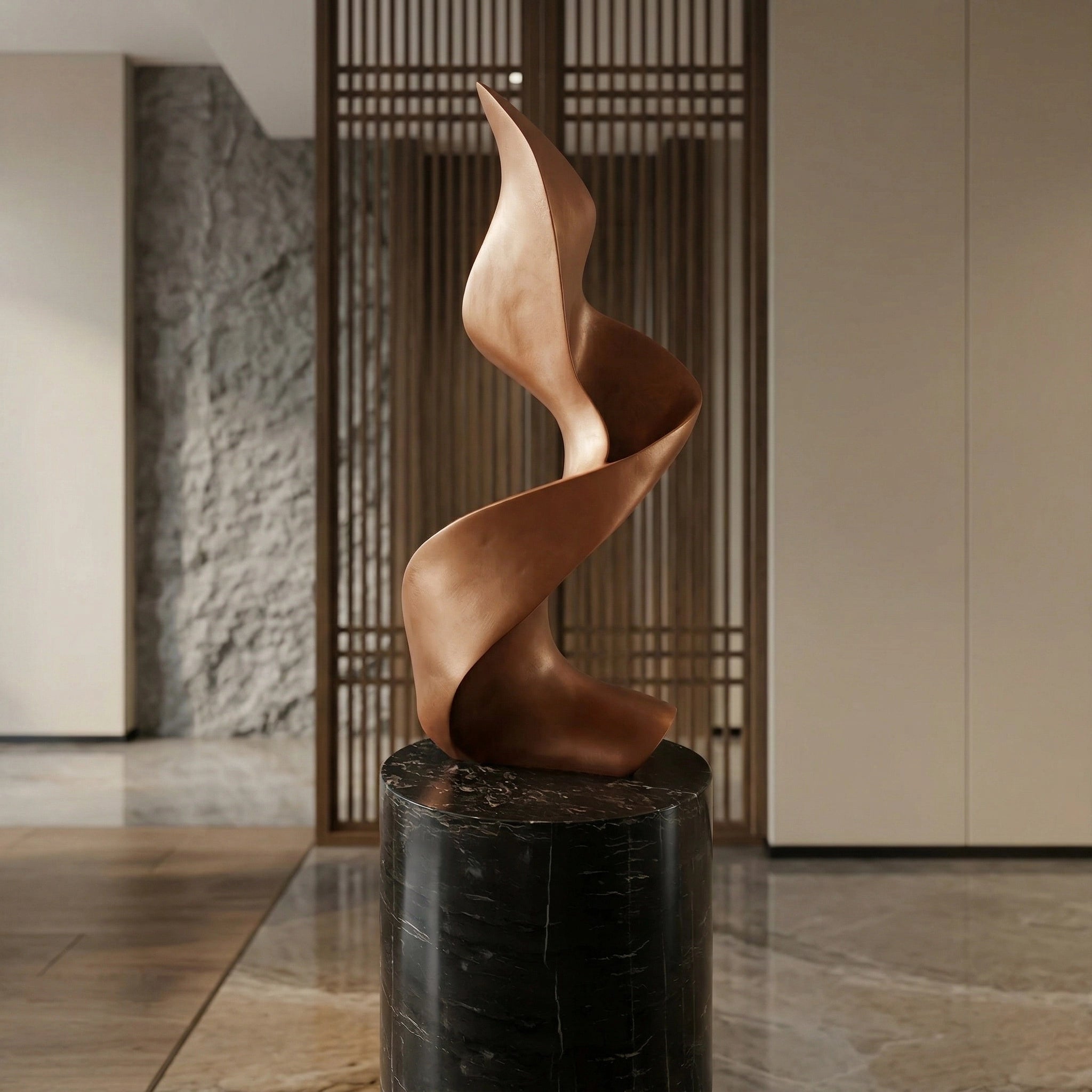 Vela-Bronze--Brass-Abstract-Ribbon-Sculpture-Black-Marble-Base-VSBS-8456-02