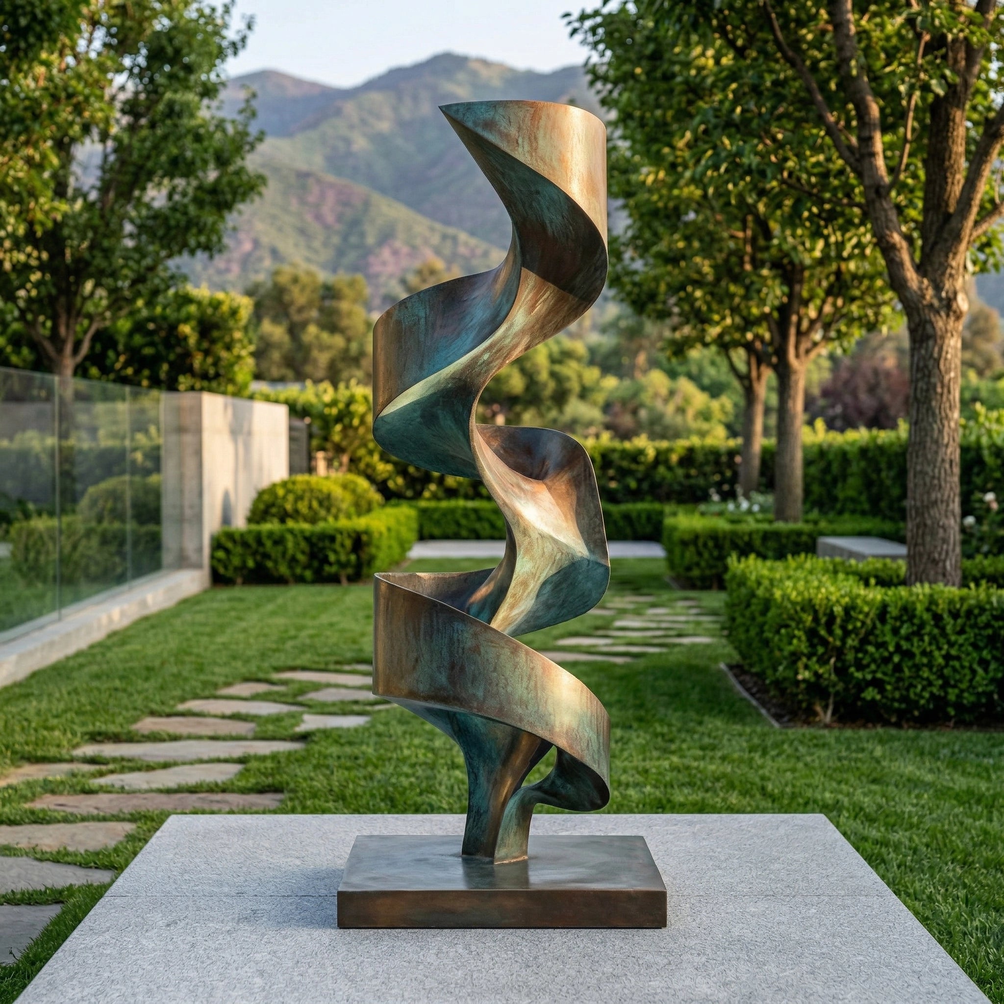 Vela-Bronze--Brass-Abstract-Ribbon-Sculpture-Garden-Plinth-VSBS-7685-01