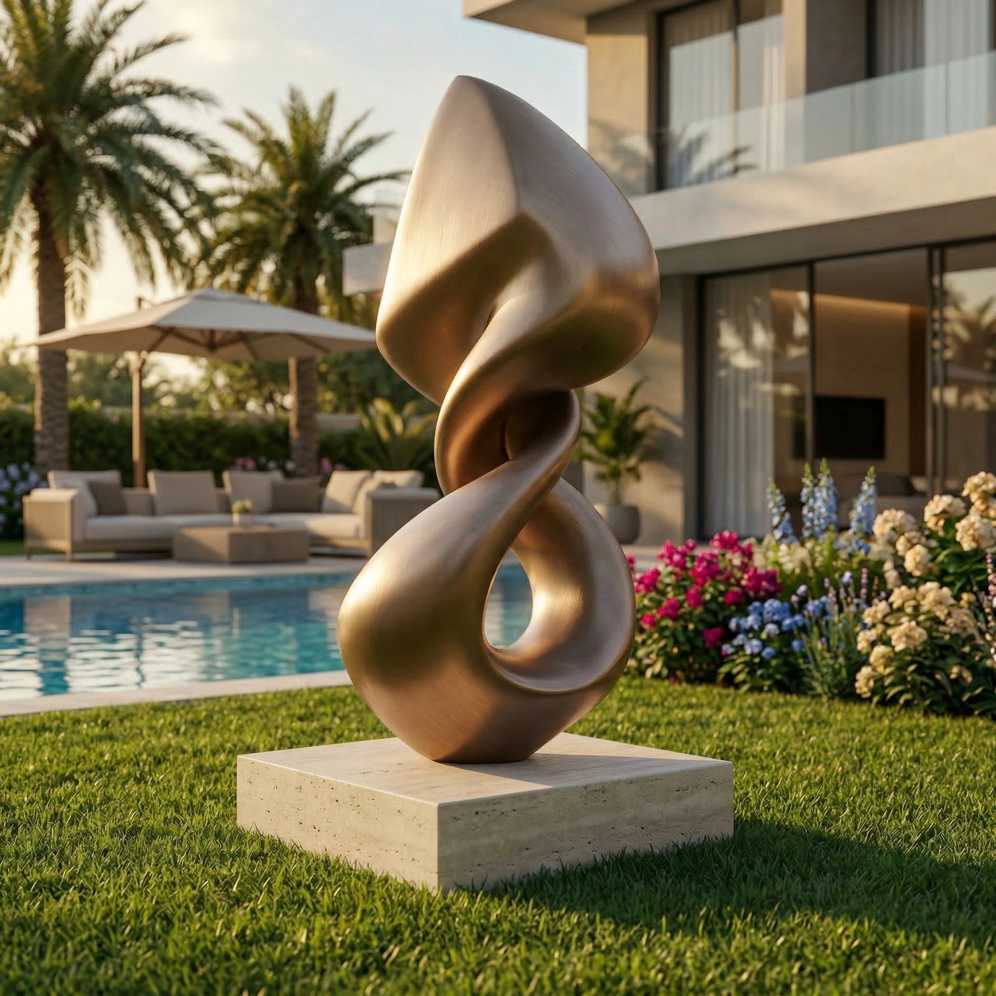 Vela-Bronze--Brass-Abstract-Ribbon-Sculpture-Poolside-Plinth-VSBS-7431-01
