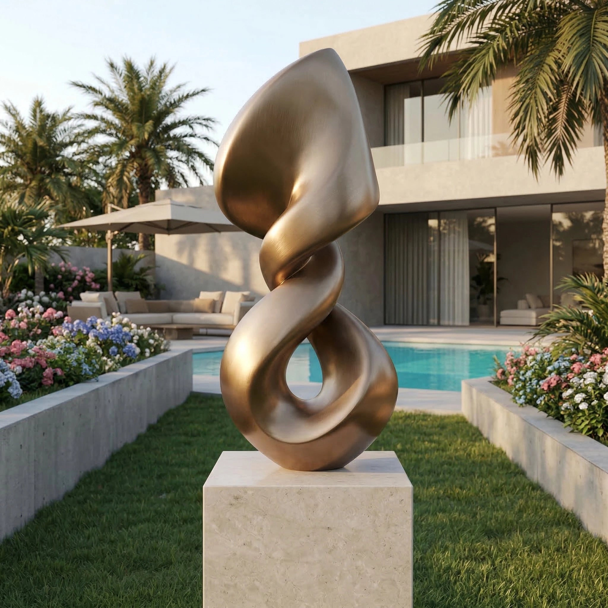 Vela-Bronze--Brass-Abstract-Ribbon-Sculpture-Poolside-Plinth-VSBS-7431-02