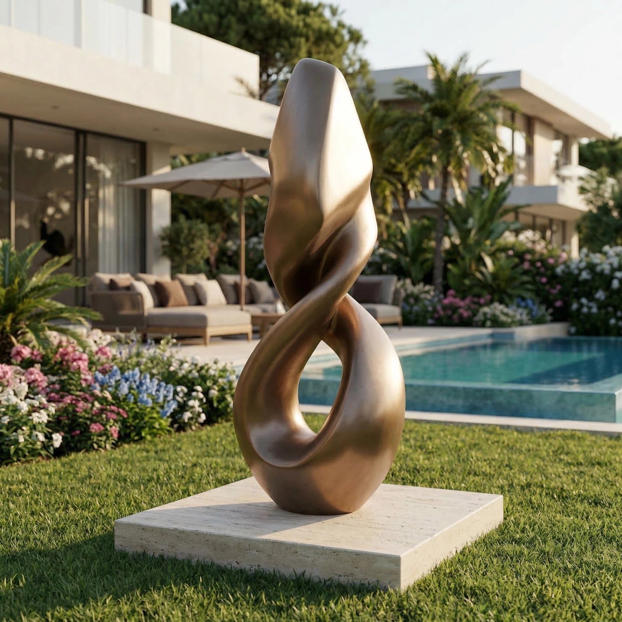 Vela-Bronze--Brass-Abstract-Ribbon-Sculpture-Poolside-Plinth-VSBS-7431-03