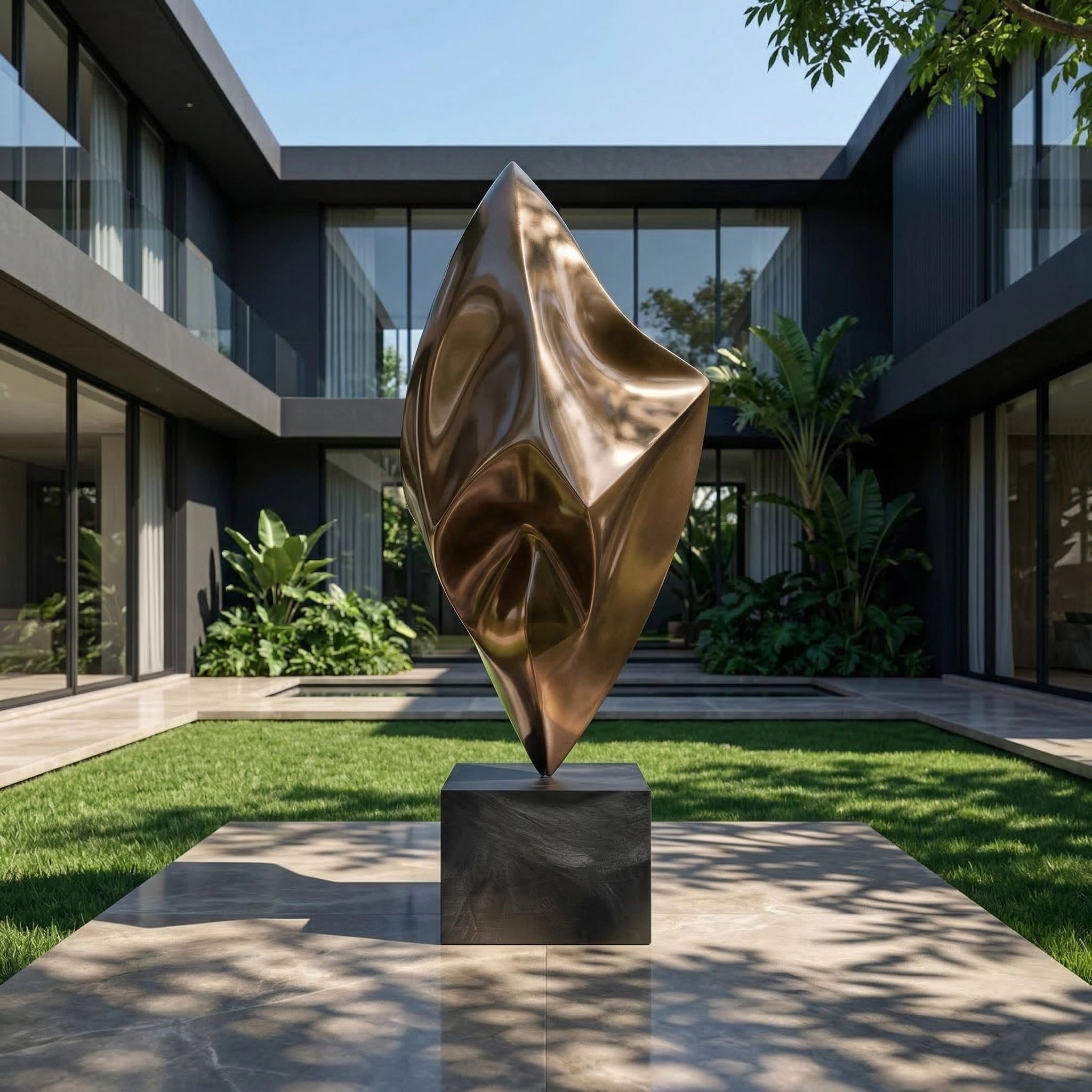 Vela-Bronze--Brass-Abstract-Sail-Sculpture-Faceted-Courtyard-Plinth-VSBS-7864-01
