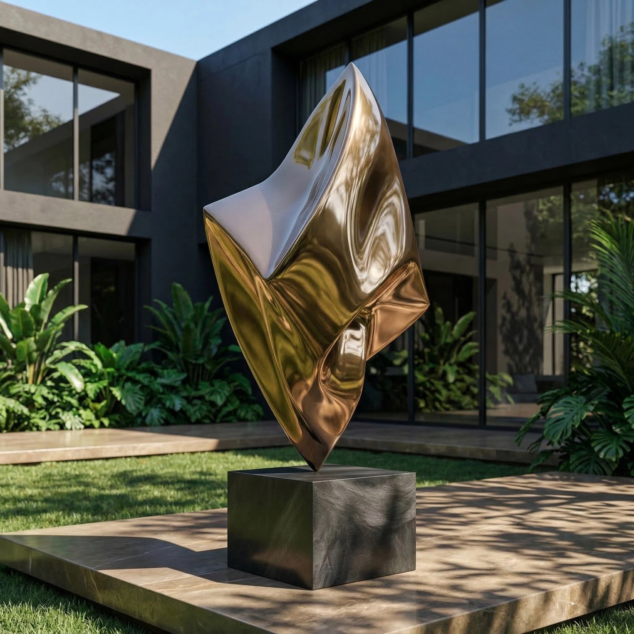 Vela-Bronze--Brass-Abstract-Sail-Sculpture-Faceted-Courtyard-Plinth-VSBS-7864-02