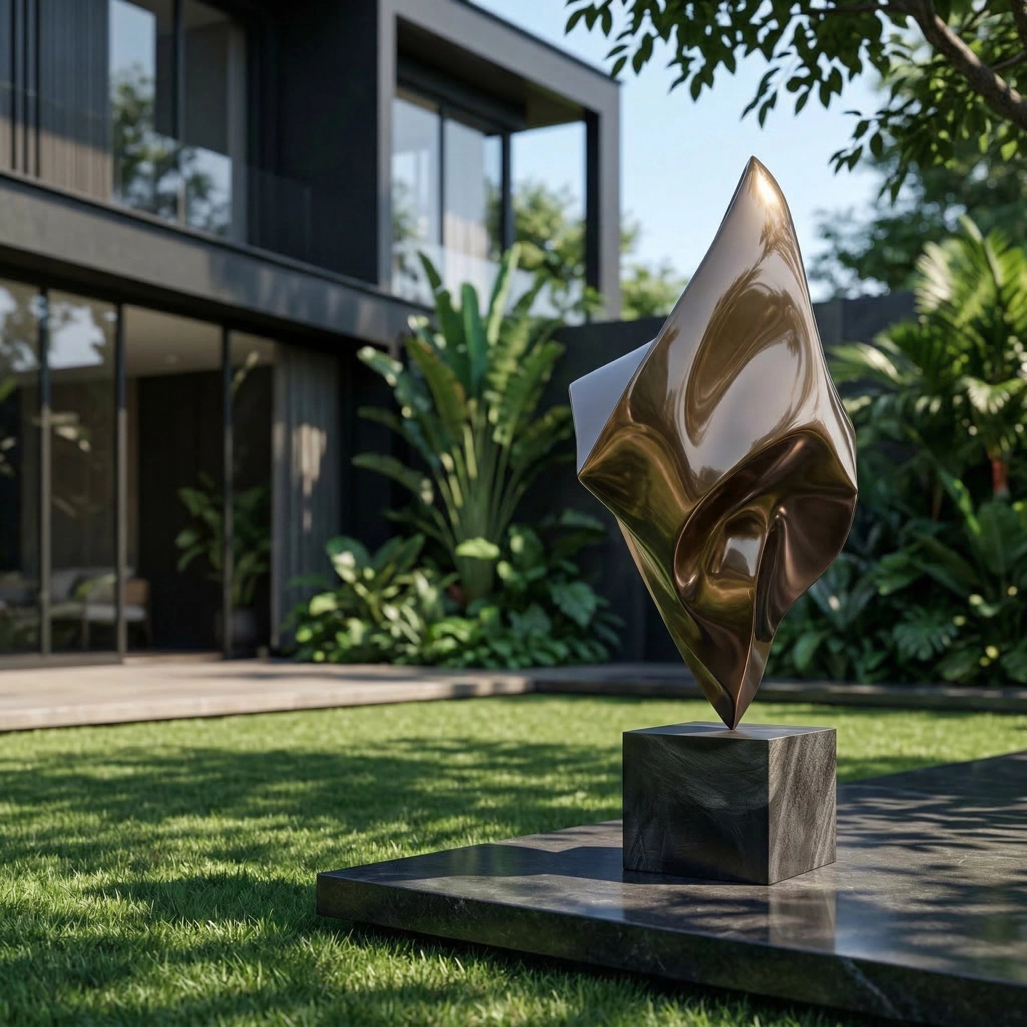 Vela-Bronze--Brass-Abstract-Sail-Sculpture-Faceted-Courtyard-Plinth-VSBS-7864-03