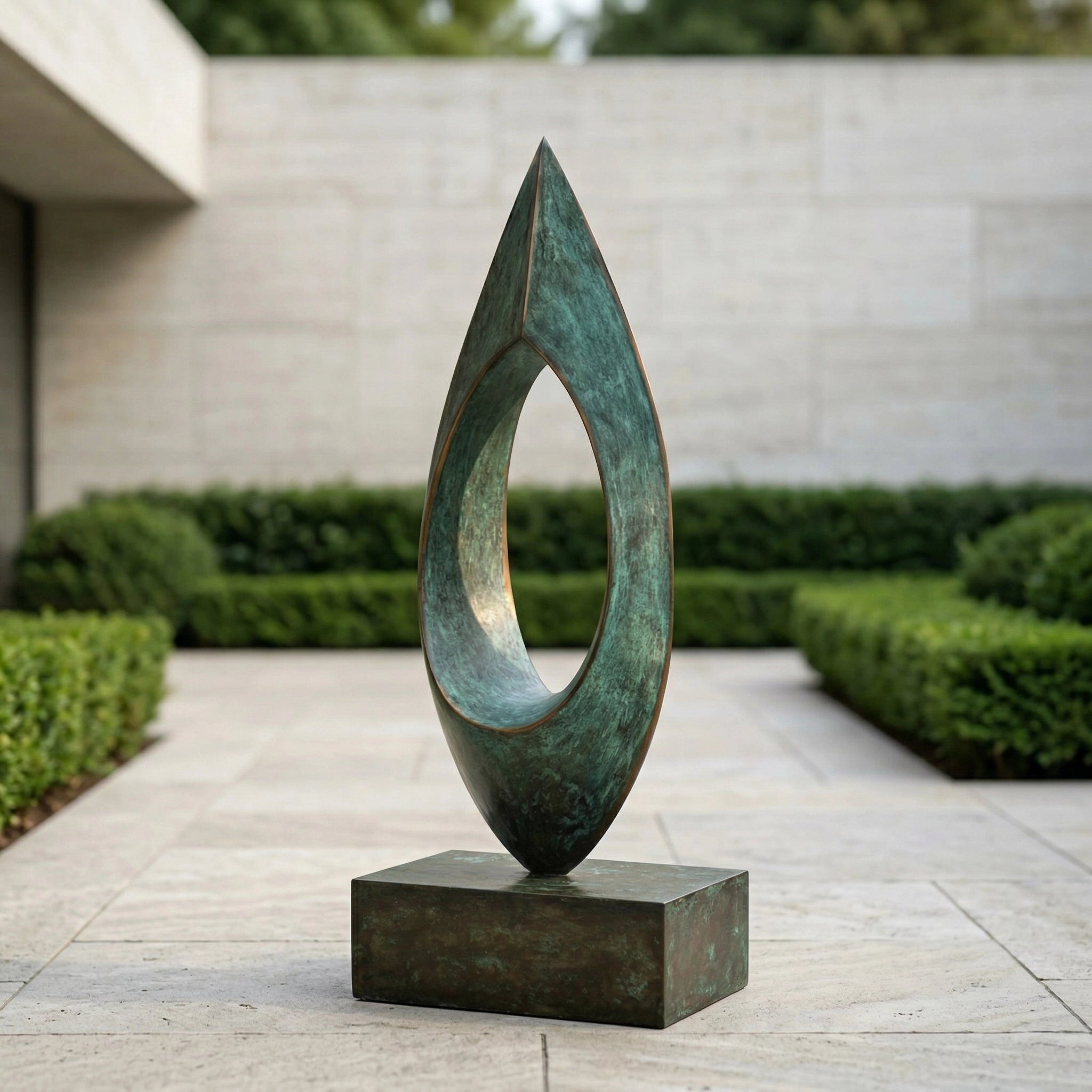 Vela-Bronze--Brass-Abstract-Teardrop-Sculpture-Oval-Void-Courtyard-Placement-VSBS-7153-02