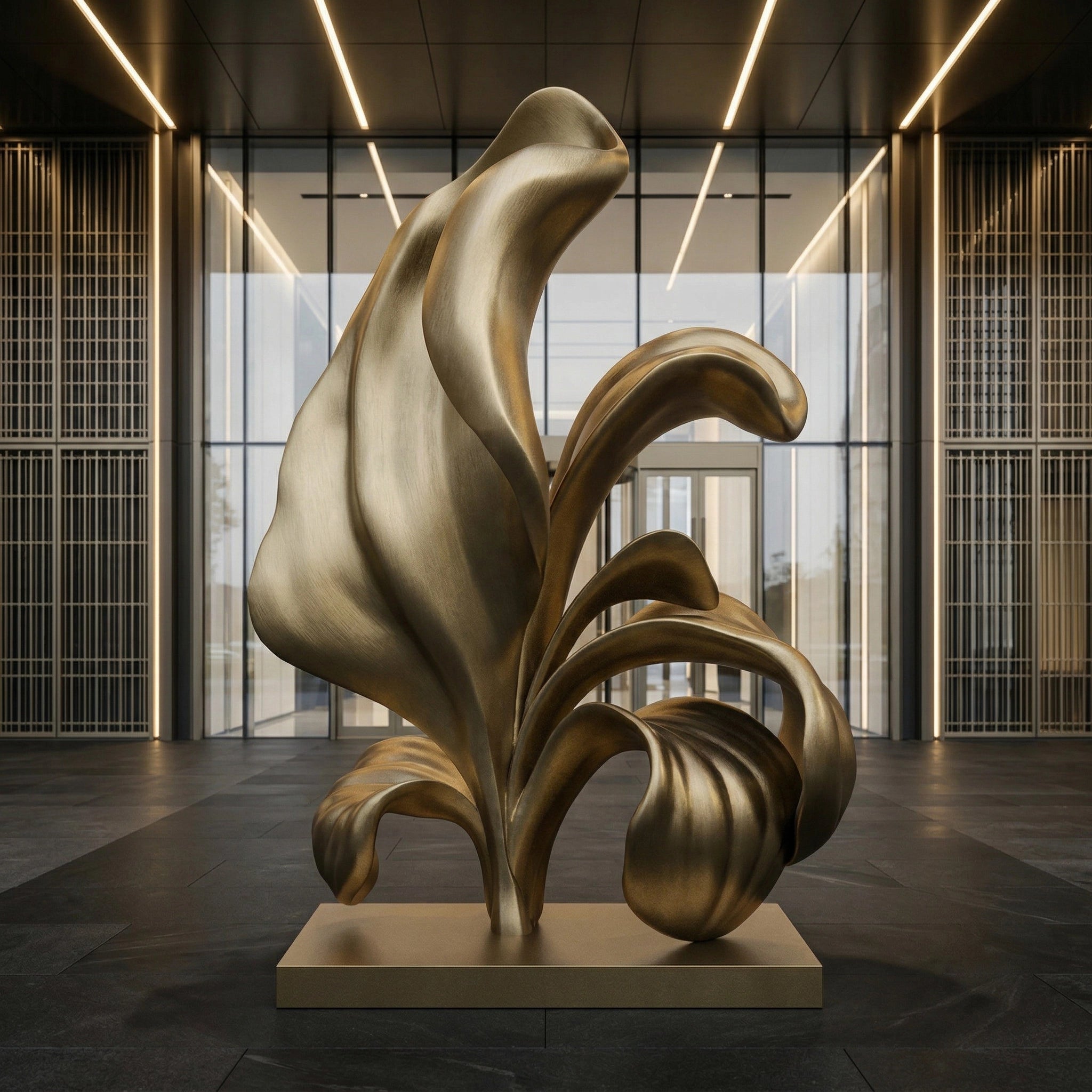 Vela-Bronze--Brass-Botanical-Sculpture-Lobby-Placement-VSBS-6926-01