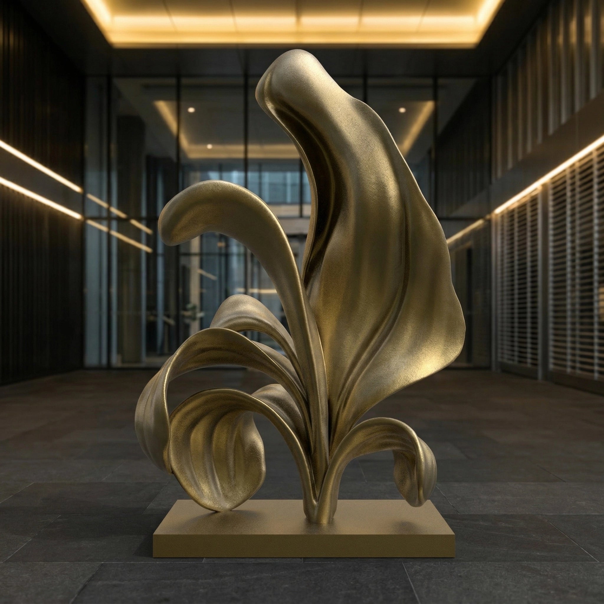 Vela-Bronze--Brass-Botanical-Sculpture-Lobby-Placement-VSBS-6926-02
