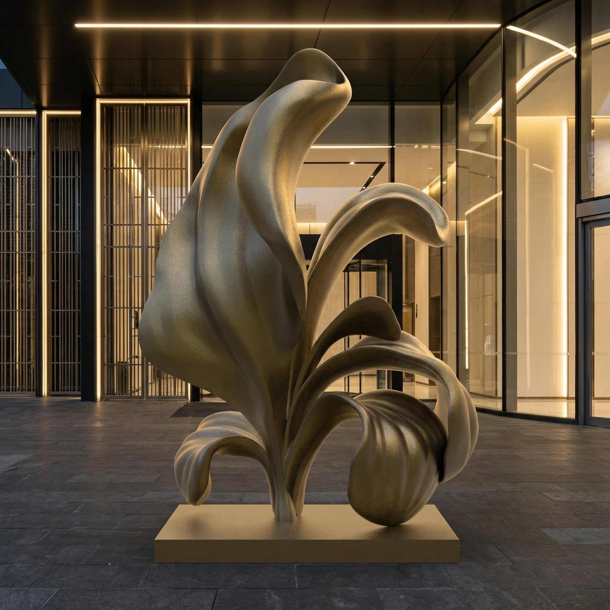 Vela-Bronze--Brass-Botanical-Sculpture-Lobby-Placement-VSBS-6926-03