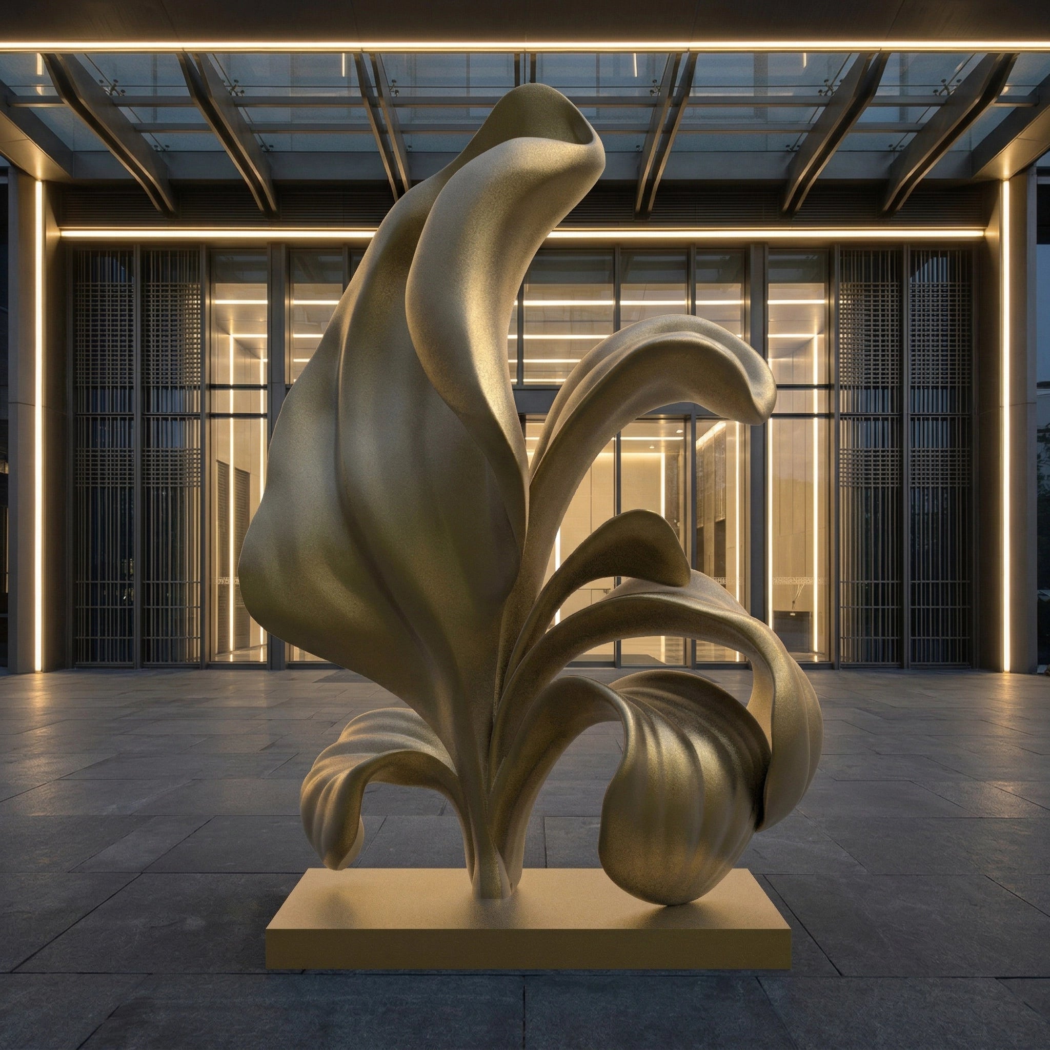 Vela-Bronze--Brass-Botanical-Sculpture-Lobby-Placement-VSBS-6926-04