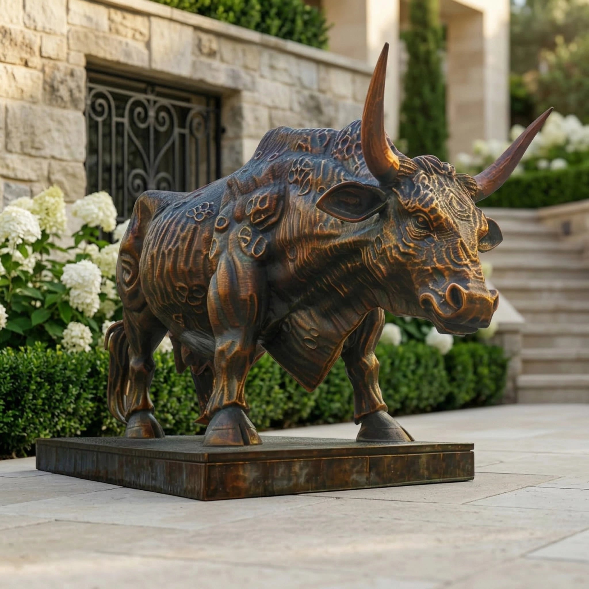 Vela-Bronze--Brass-Bull-Sculpture-Entrance-Driveway-VSBS-9073-01
