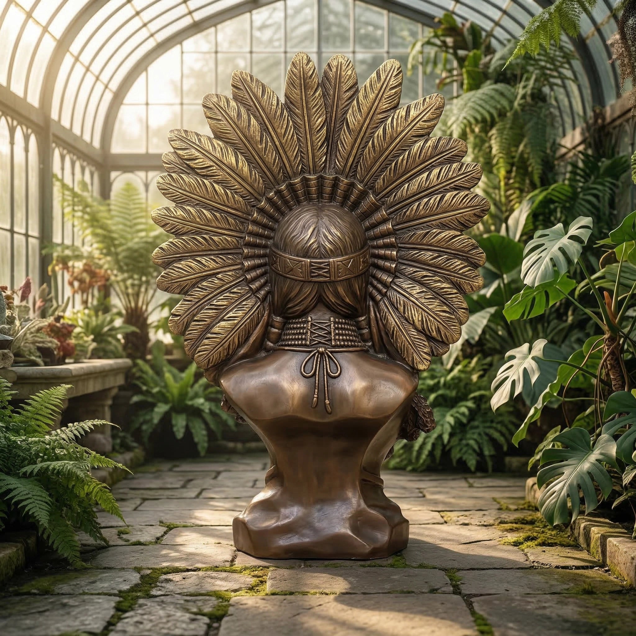 Vela-Bronze--Brass-Ceremonial-Bust-Sculpture-Feathered-Headdress-VSBS-8468-01