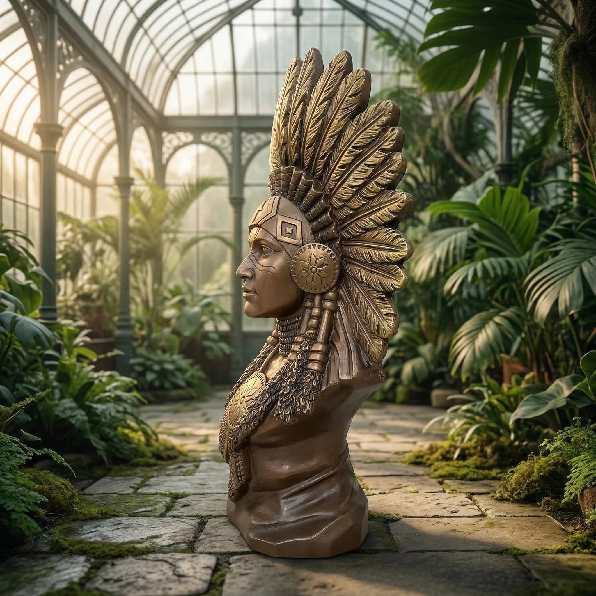 Vela-Bronze--Brass-Ceremonial-Bust-Sculpture-Feathered-Headdress-VSBS-8468-02