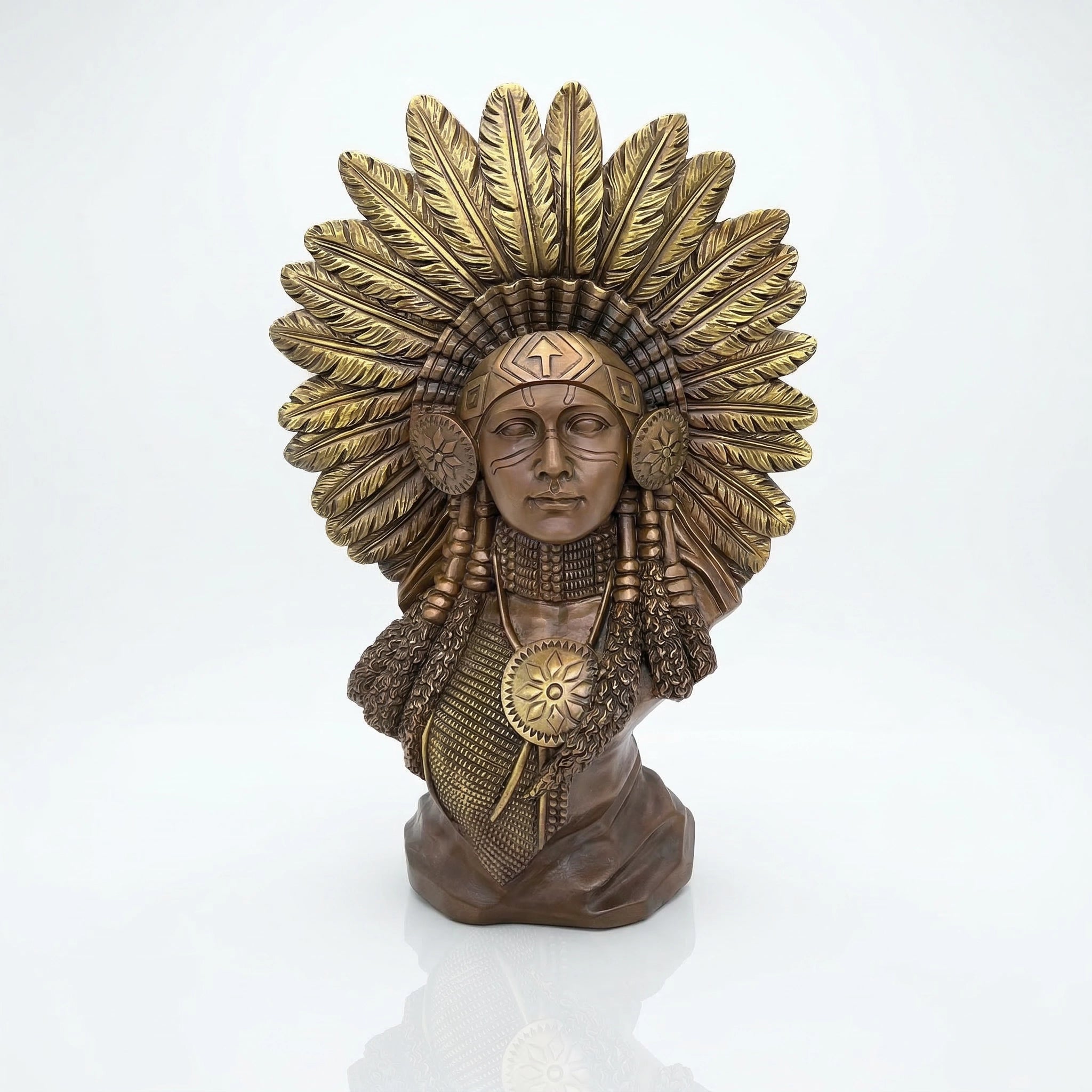 Vela-Bronze--Brass-Ceremonial-Bust-Sculpture-Feathered-Headdress-VSBS-8468-04