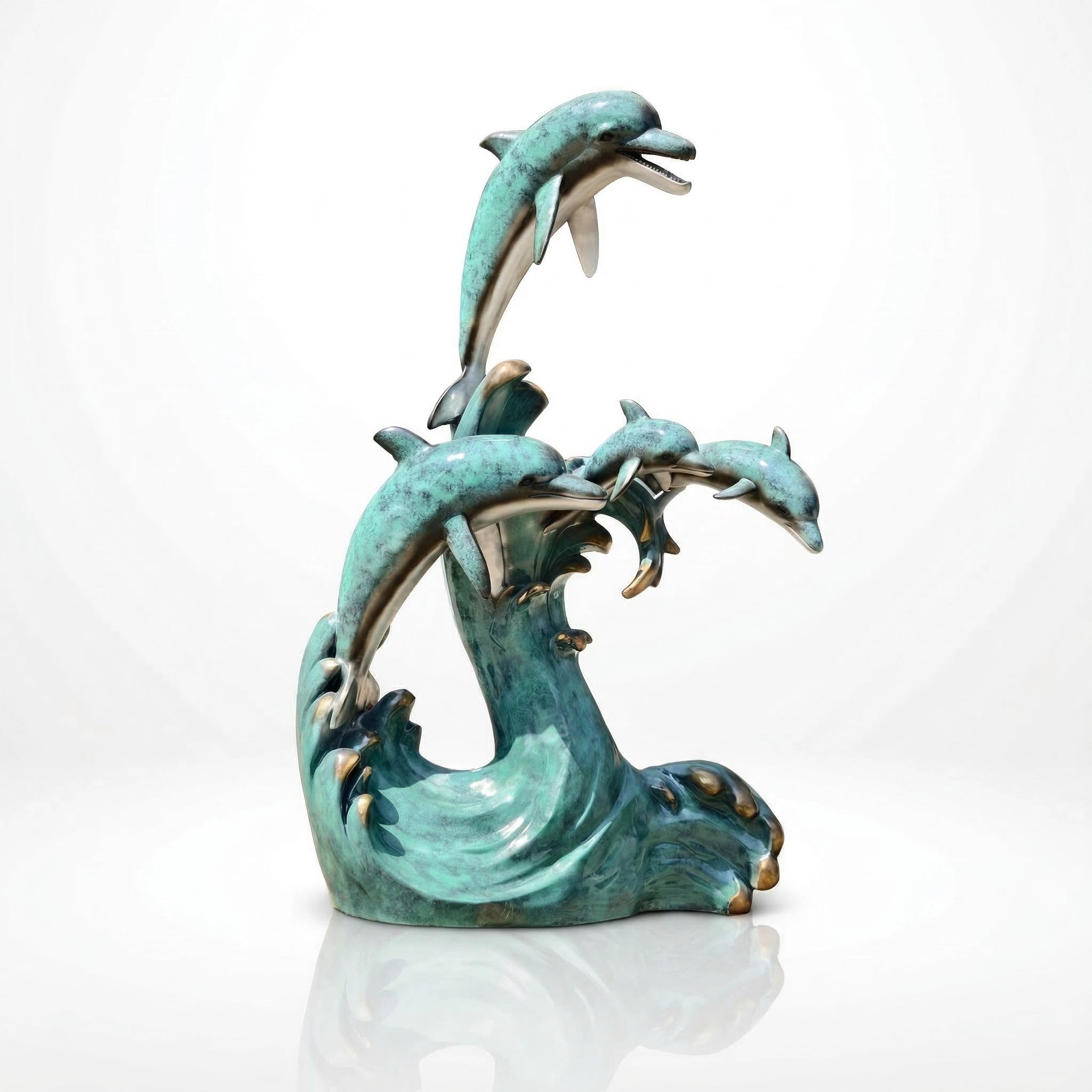 Vela-Bronze--Brass-Dolphin-Wave-Sculpture-Garden-Pedestal-VSBS-7089-04