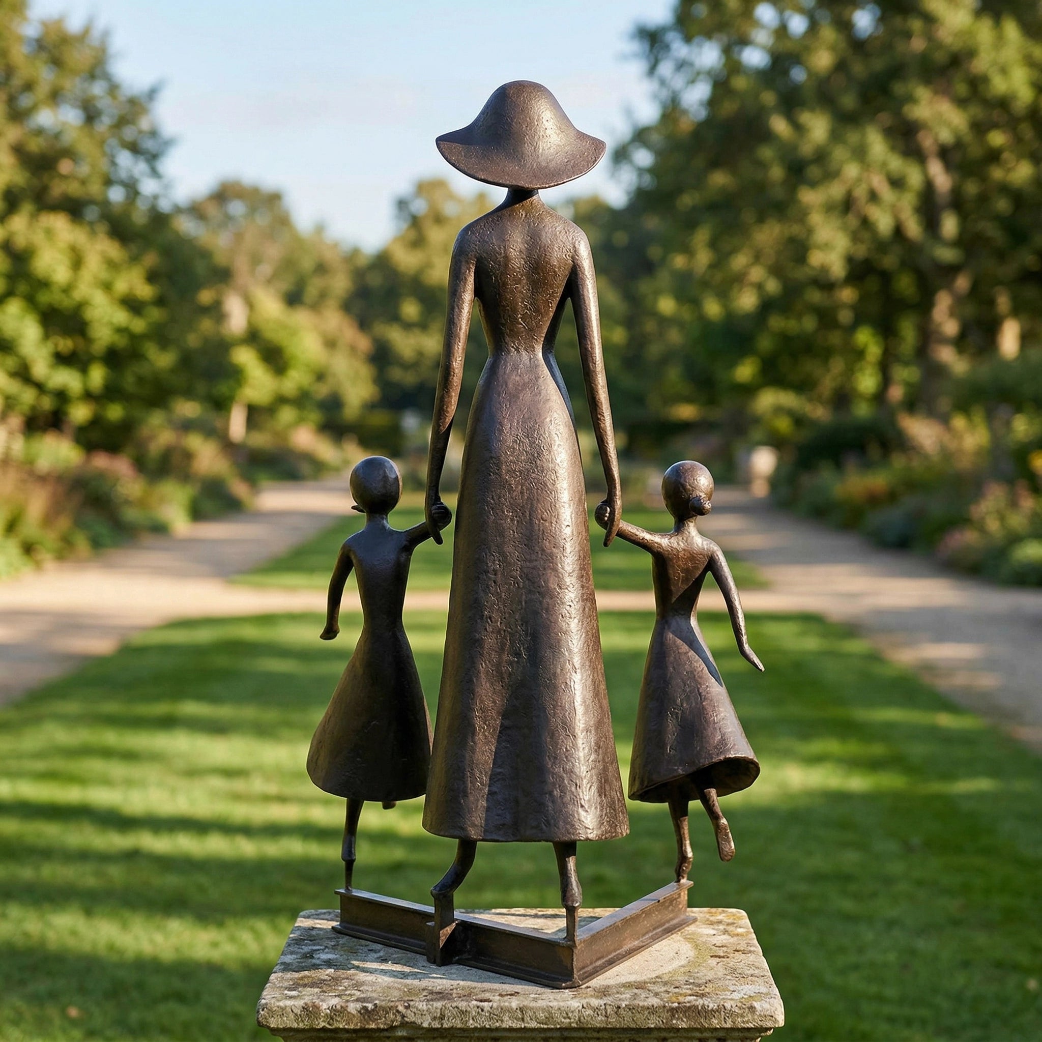Vela-Bronze--Brass-Family-Figure-Sculpture-Garden-Pedestal-VSBS-2486-01