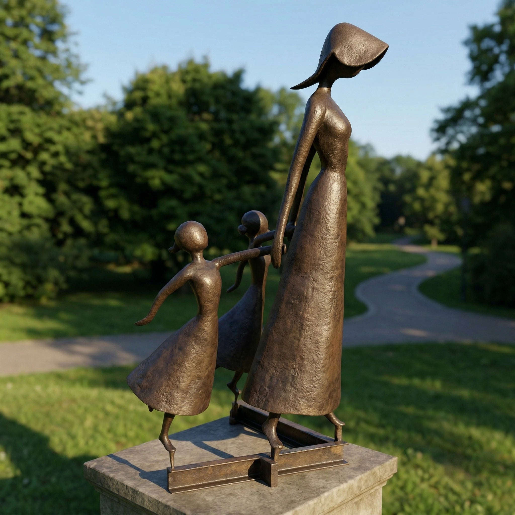 Vela-Bronze--Brass-Family-Figure-Sculpture-Garden-Pedestal-VSBS-2486-04