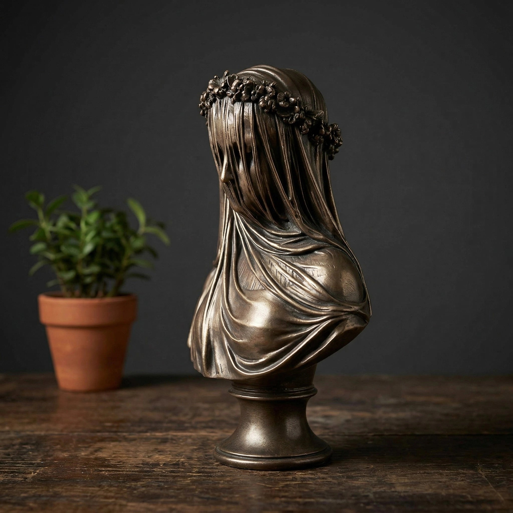 Vela-Bronze--Brass-Figurative--Human-Form-Sculpture-Veiled-Female-Bust-Floral-Garland-VSBS-6641-03