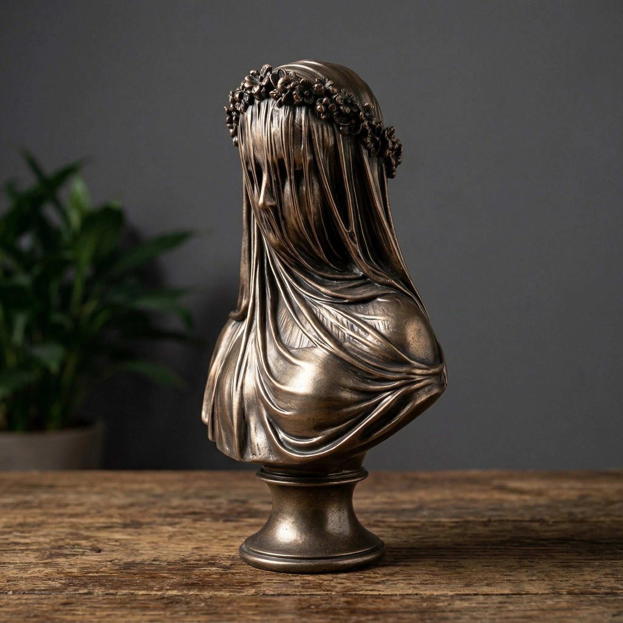 Vela-Bronze--Brass-Figurative--Human-Form-Sculpture-Veiled-Female-Bust-Floral-Garland-VSBS-6641-05