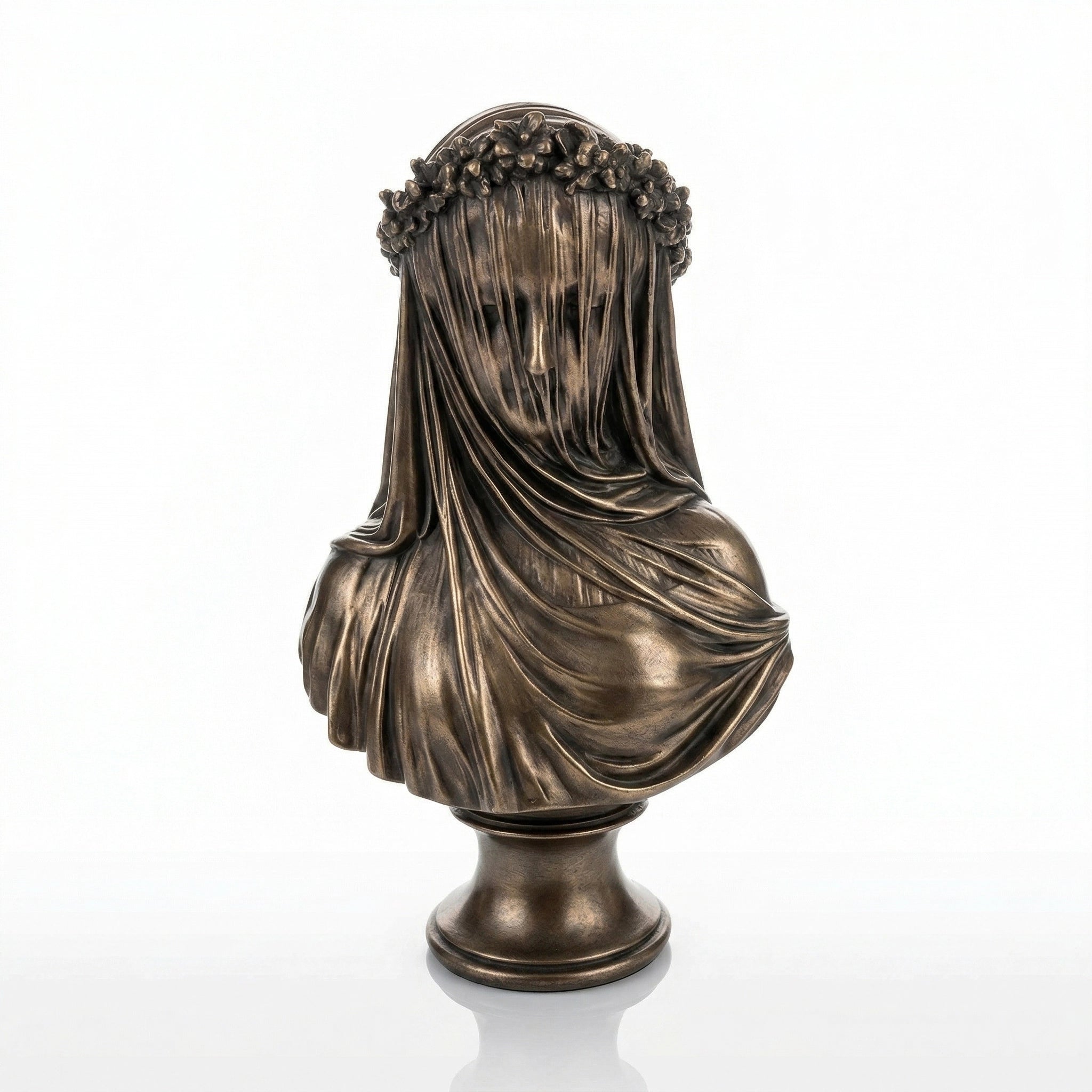 Vela-Bronze--Brass-Figurative--Human-Form-Sculpture-Veiled-Female-Bust-Floral-Garland-VSBS-6641-06