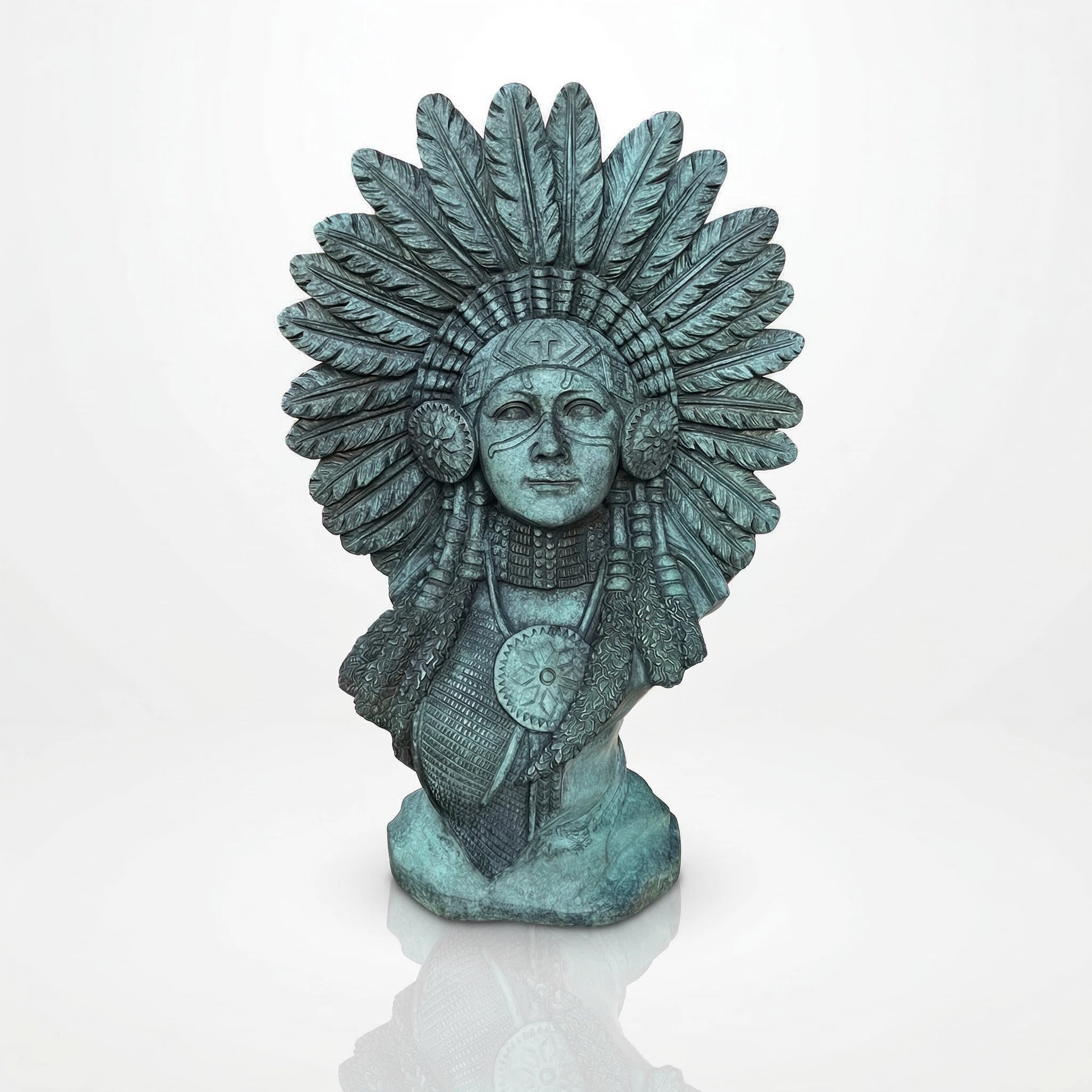 Vela-Bronze--Brass-Figurative-Female-Bust-Sculpture-Feathered-Garden-Pedestal-VSBS-7439-05