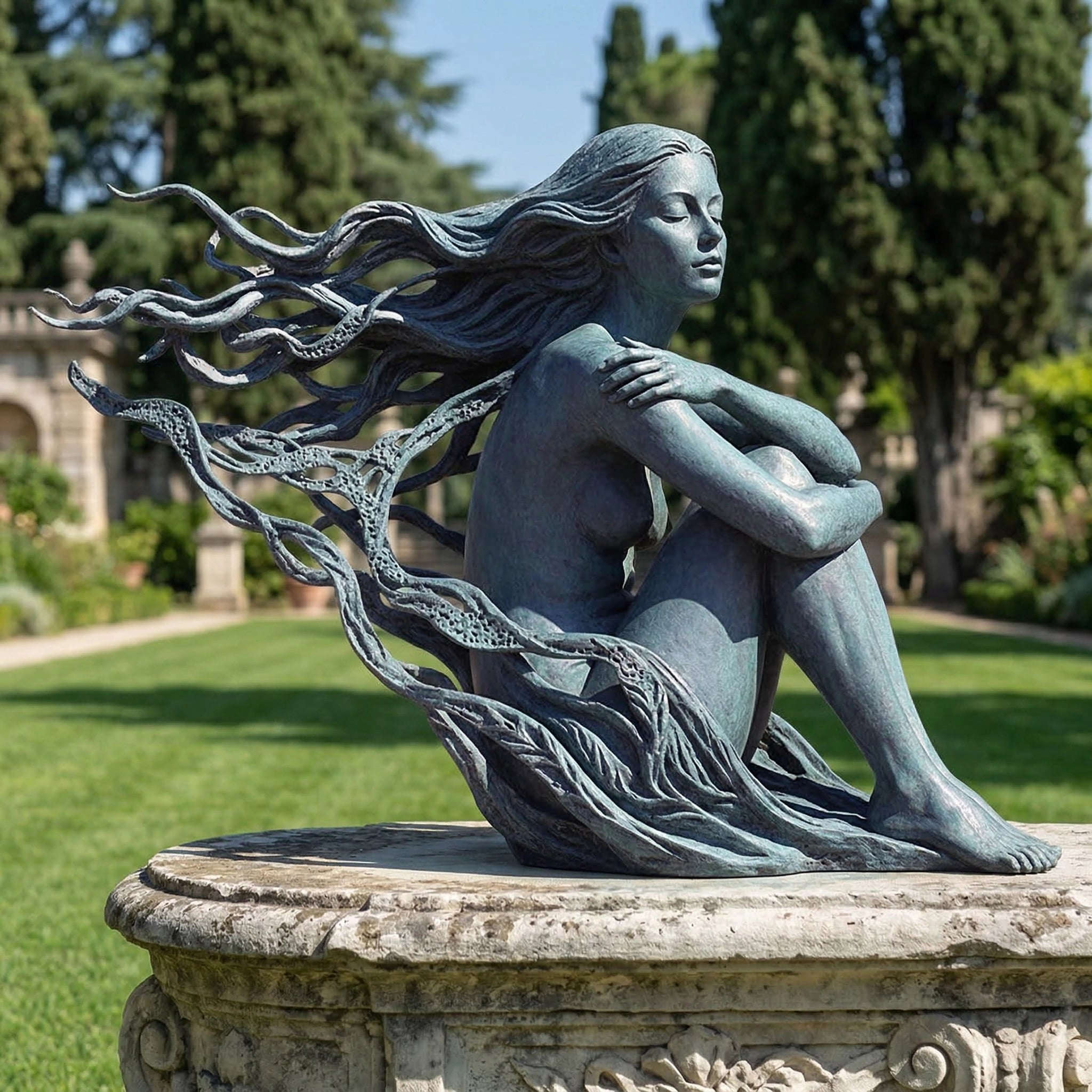 Vela-Bronze--Brass-Figurative-Nature-Sculpture-Garden-Pedestal-VSBS-7461-01