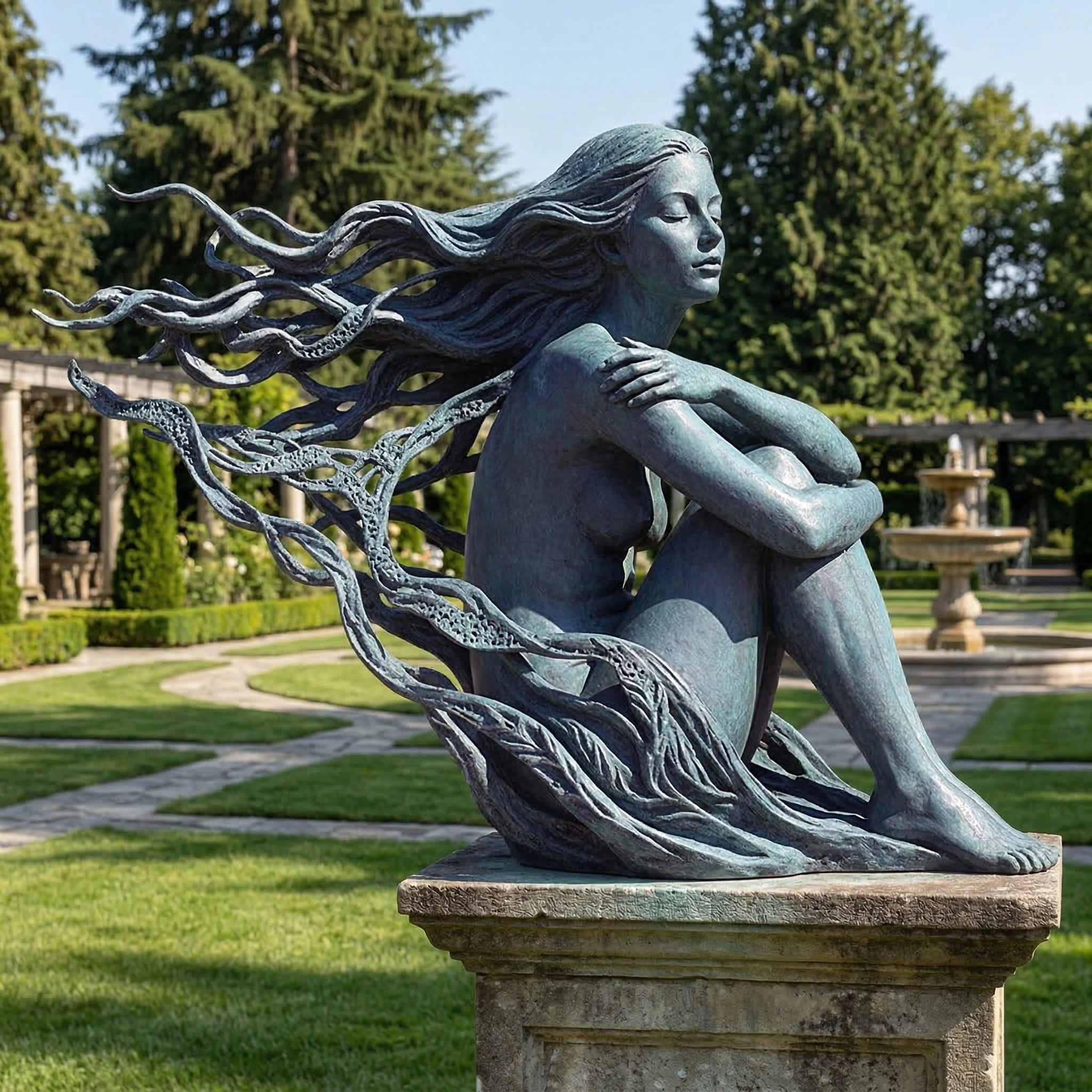 Vela-Bronze--Brass-Figurative-Nature-Sculpture-Garden-Pedestal-VSBS-7461-03