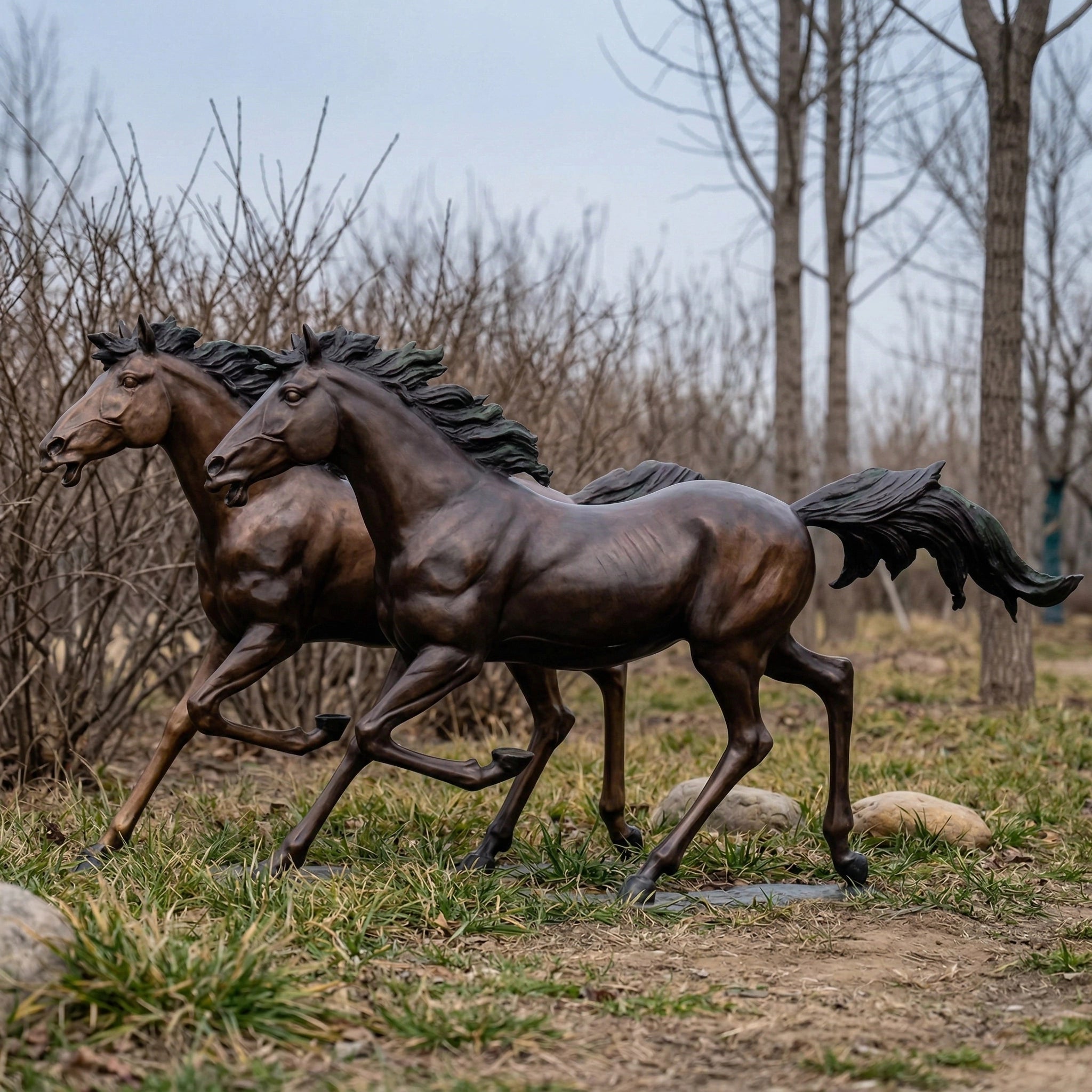 Vela-Bronze--Brass-Galloping-Horses-Sculpture-Outdoor-Placement-VSBS-4729-03