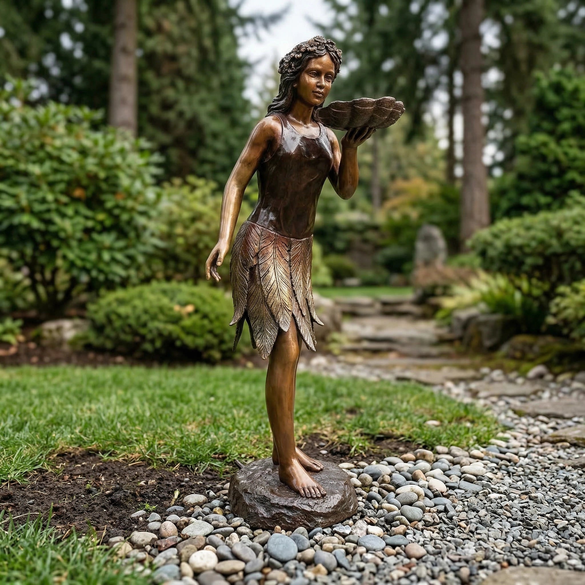 Vela-Bronze--Brass-Garden-Maiden-Sculpture-Shell-Bowl-Birdbath-VSBS-7294-01