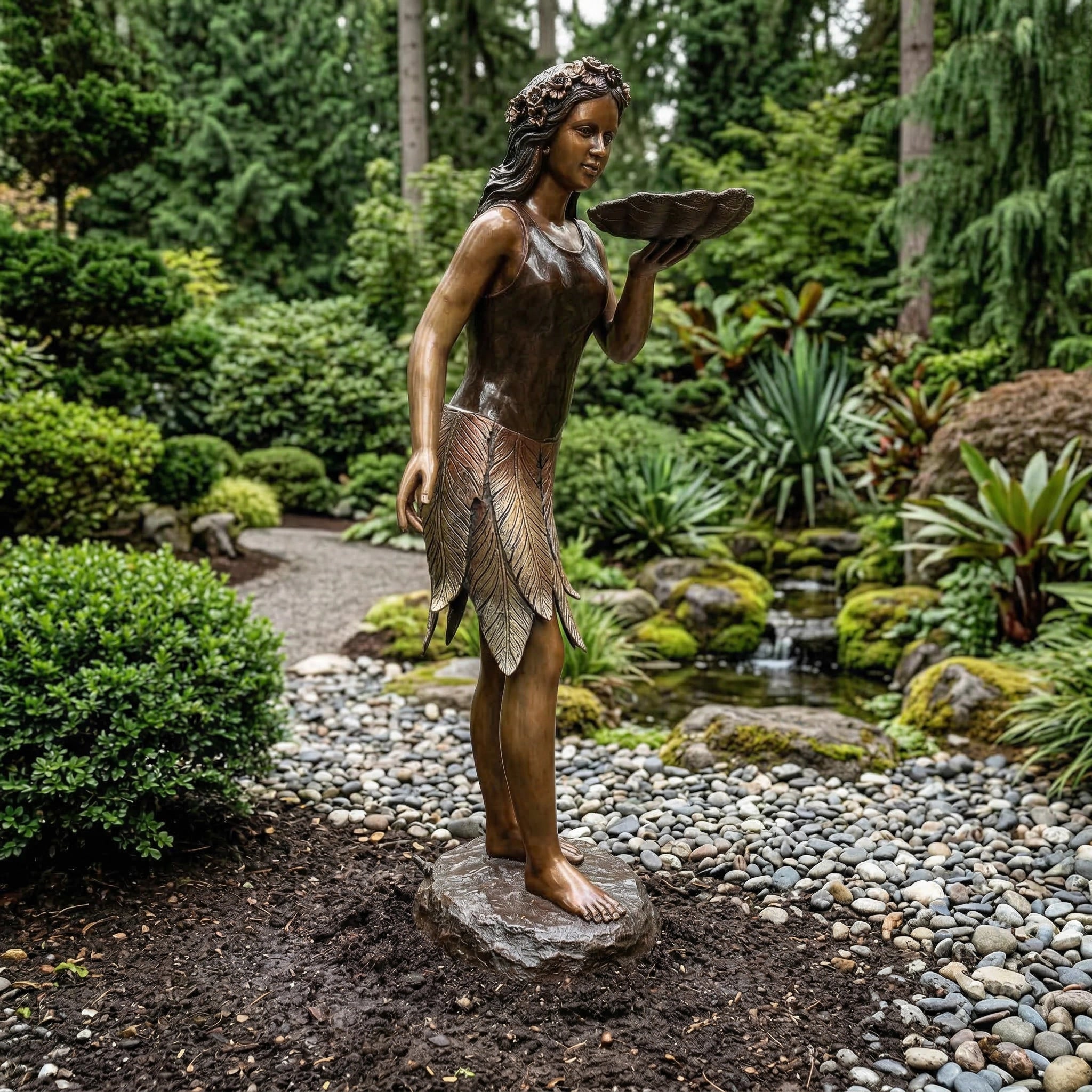 Vela-Bronze--Brass-Garden-Maiden-Sculpture-Shell-Bowl-Birdbath-VSBS-7294-04