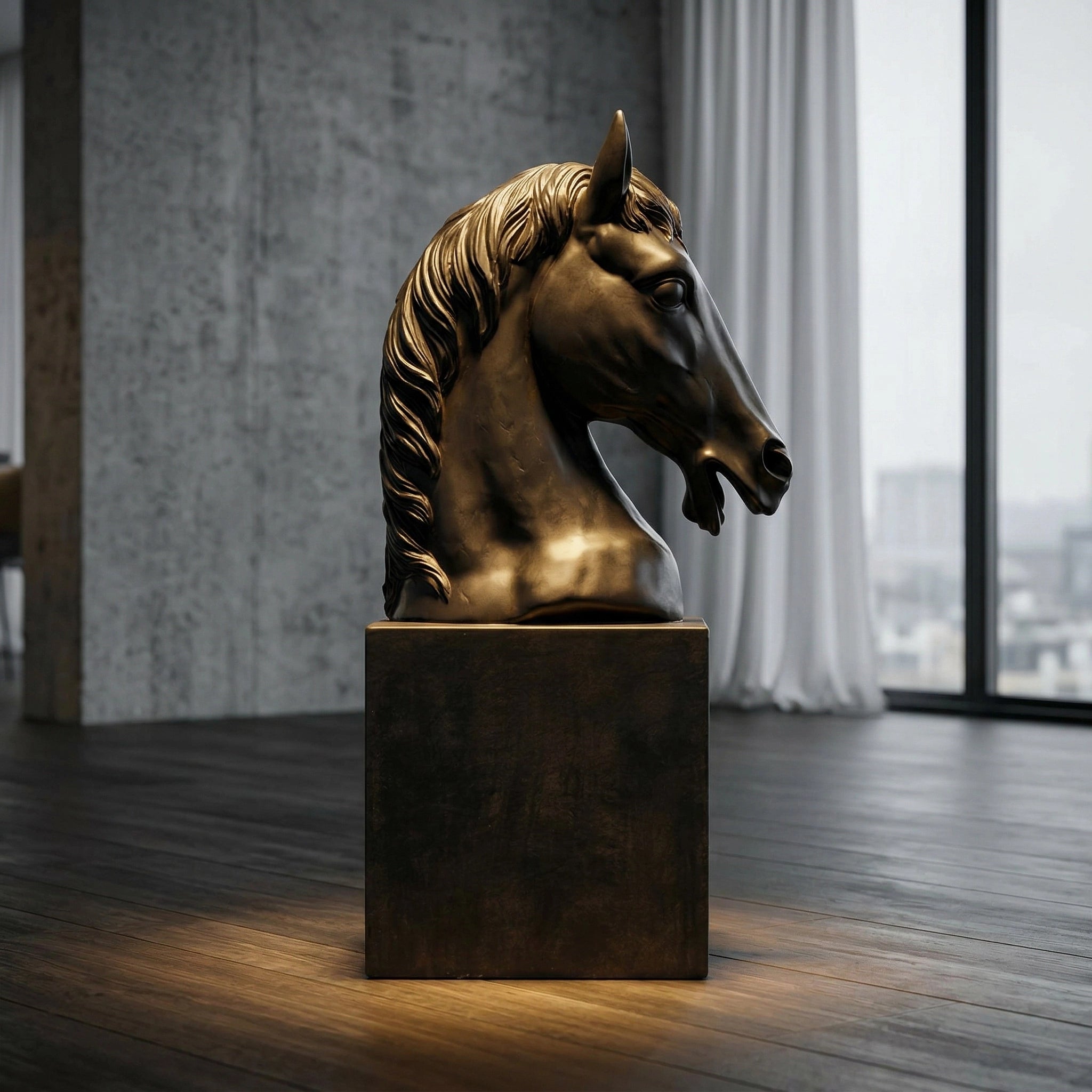 Vela-Bronze--Brass-Horse-Bust-Sculpture-Console-Pedestal-VSBS-4462-01