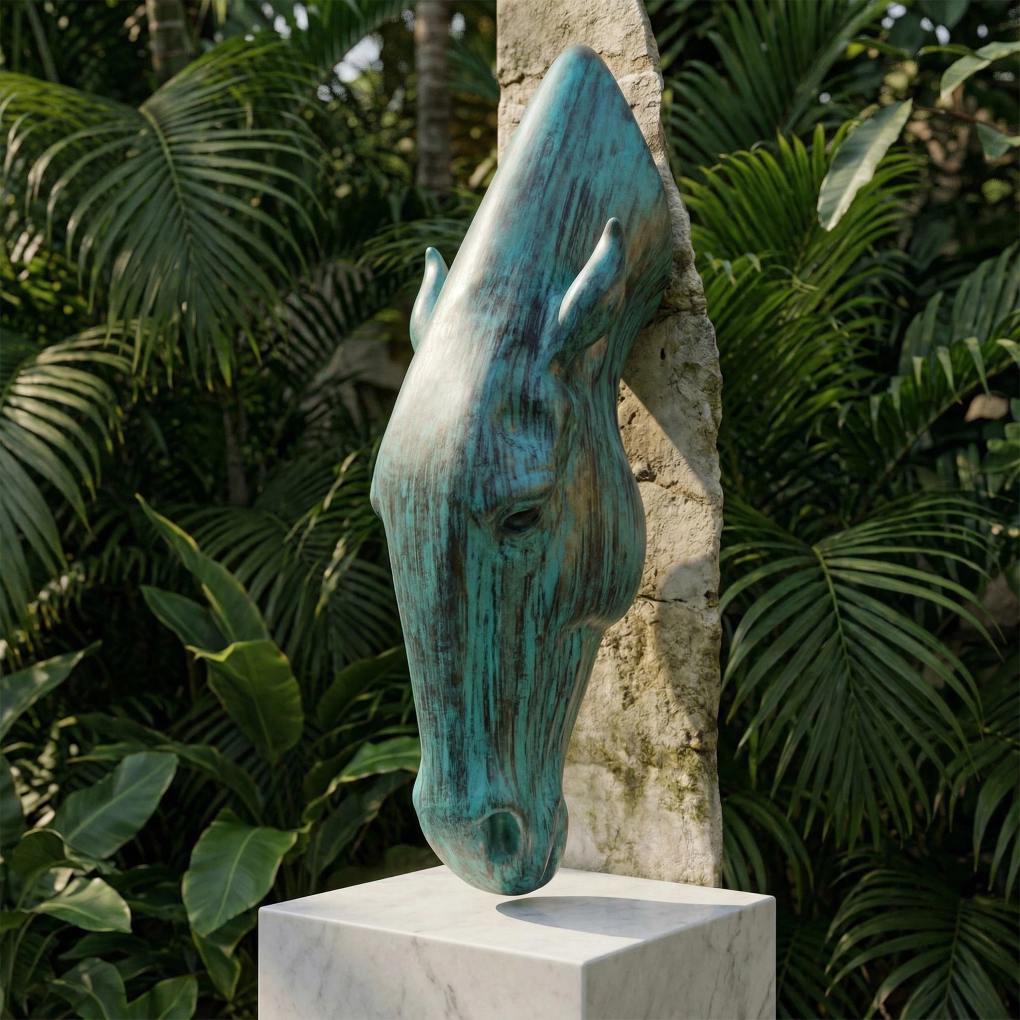 Vela-Bronze--Brass-Horse-Head-Sculpture-Totemic-Garden-Pedestal-VSBS-4385-02